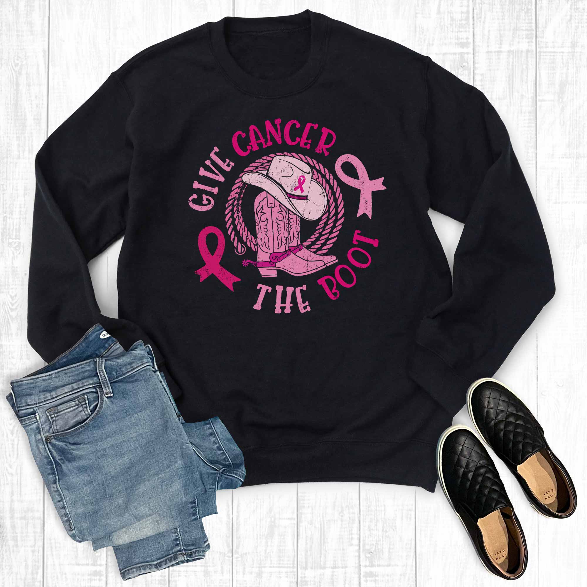 Western Give Cancer the Boot Graphic - Adult & Kids T-Shirts, Sweatshirts & Hoodies apparel design preview 1