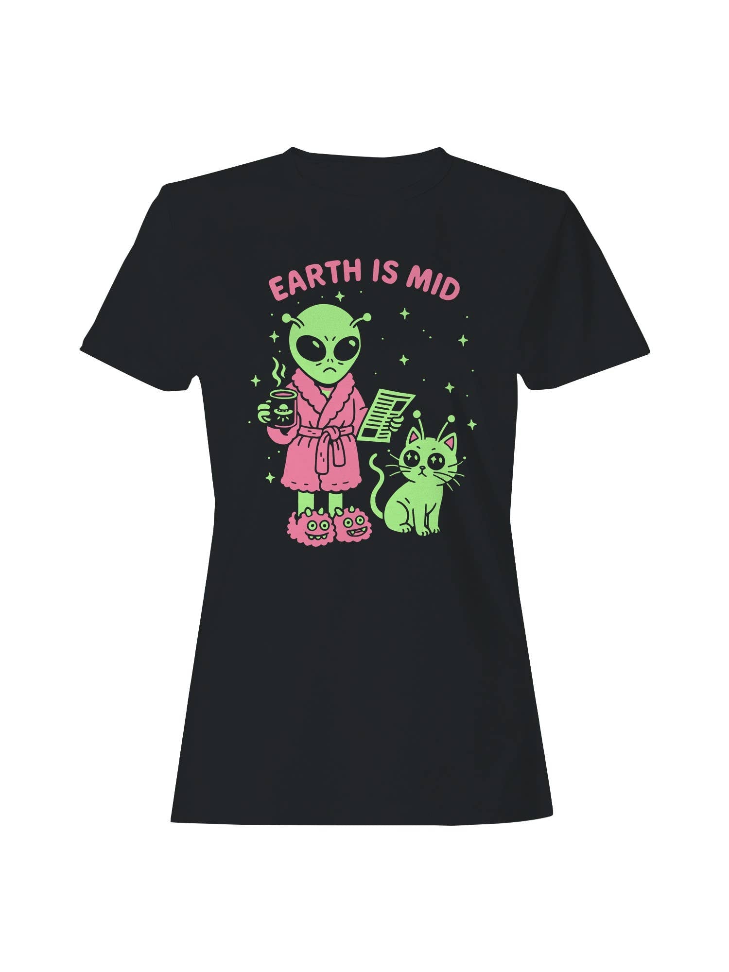 Alien Morning Routine Humor Design Women's - Adult & Kids T-Shirts, Sweatshirts & Hoodies apparel design preview 1