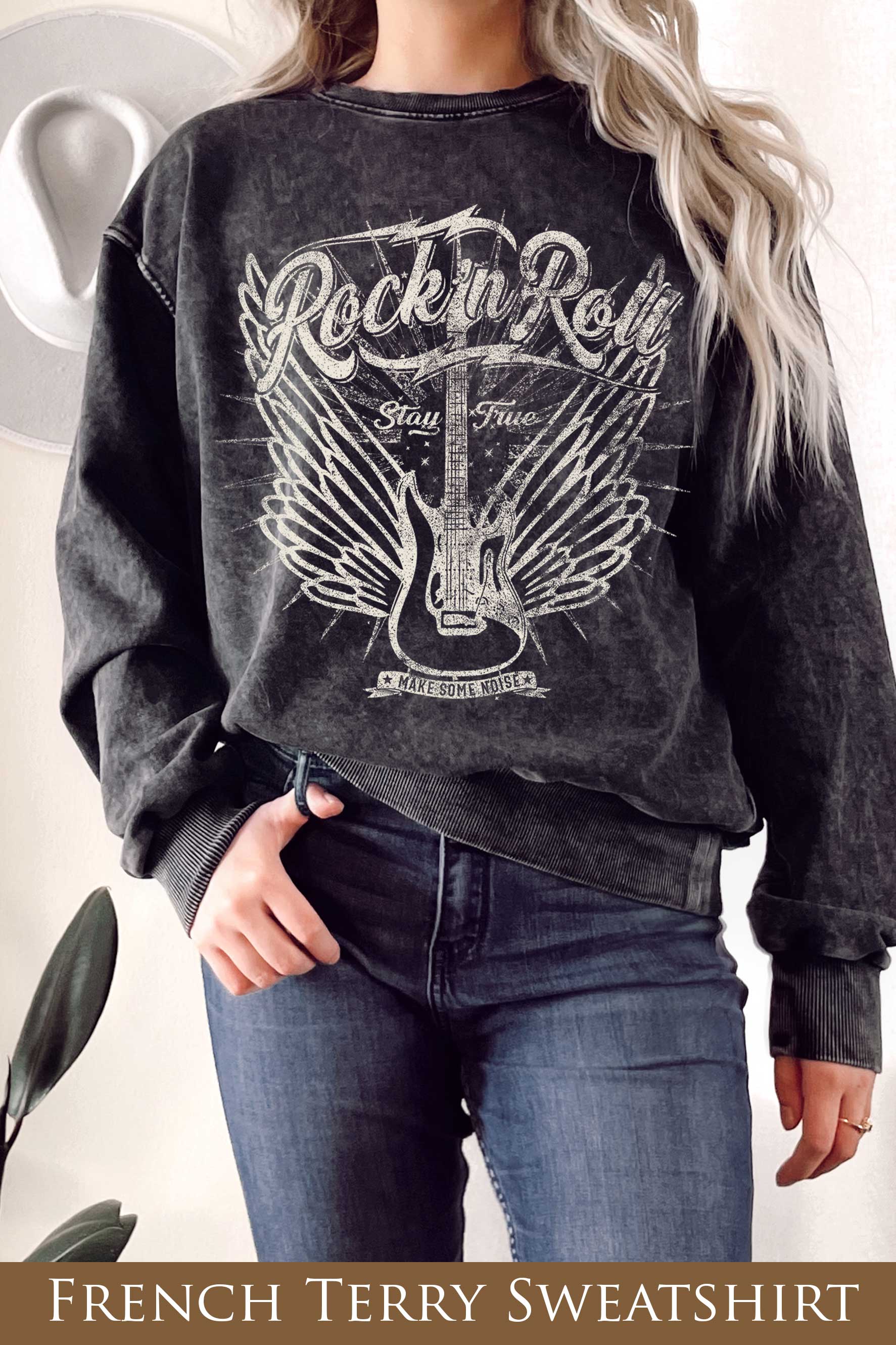Rock and Roll Wings Guitar Mineral Terry - Adult & Kids T-Shirts, Sweatshirts & Hoodies apparel design preview 1