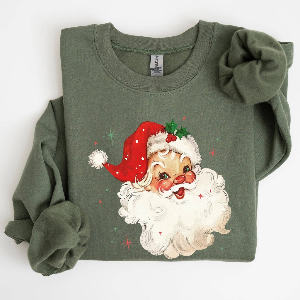 Retro Santa, Red Christmas Sparkles, Vintage Xmas - Adult & Kids T-Shirts, Sweatshirts & Hoodies apparel design preview 1