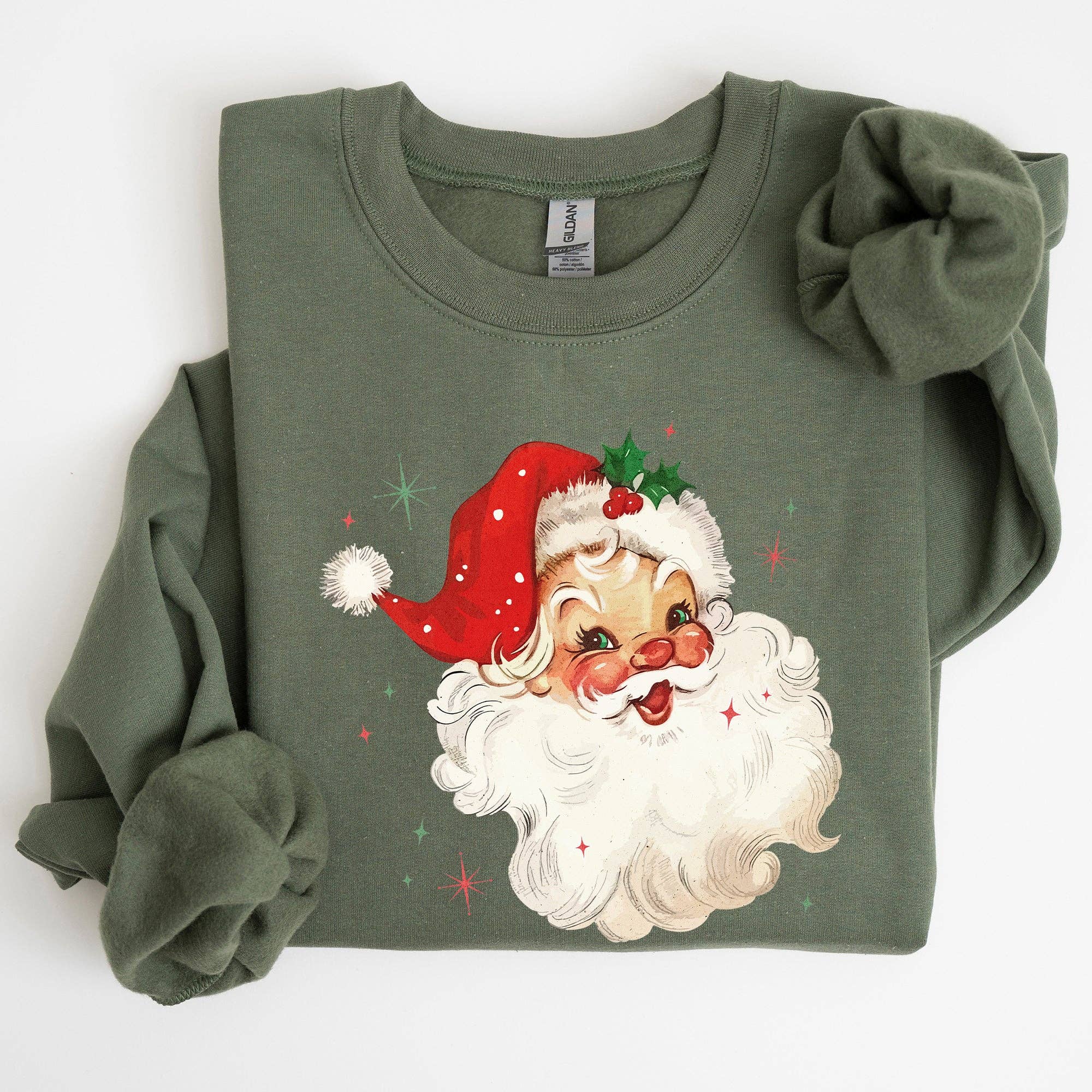Retro Santa, Red Christmas Sparkles, Vintage Xmas - Adult & Kids T-Shirts, Sweatshirts & Hoodies apparel design preview 1