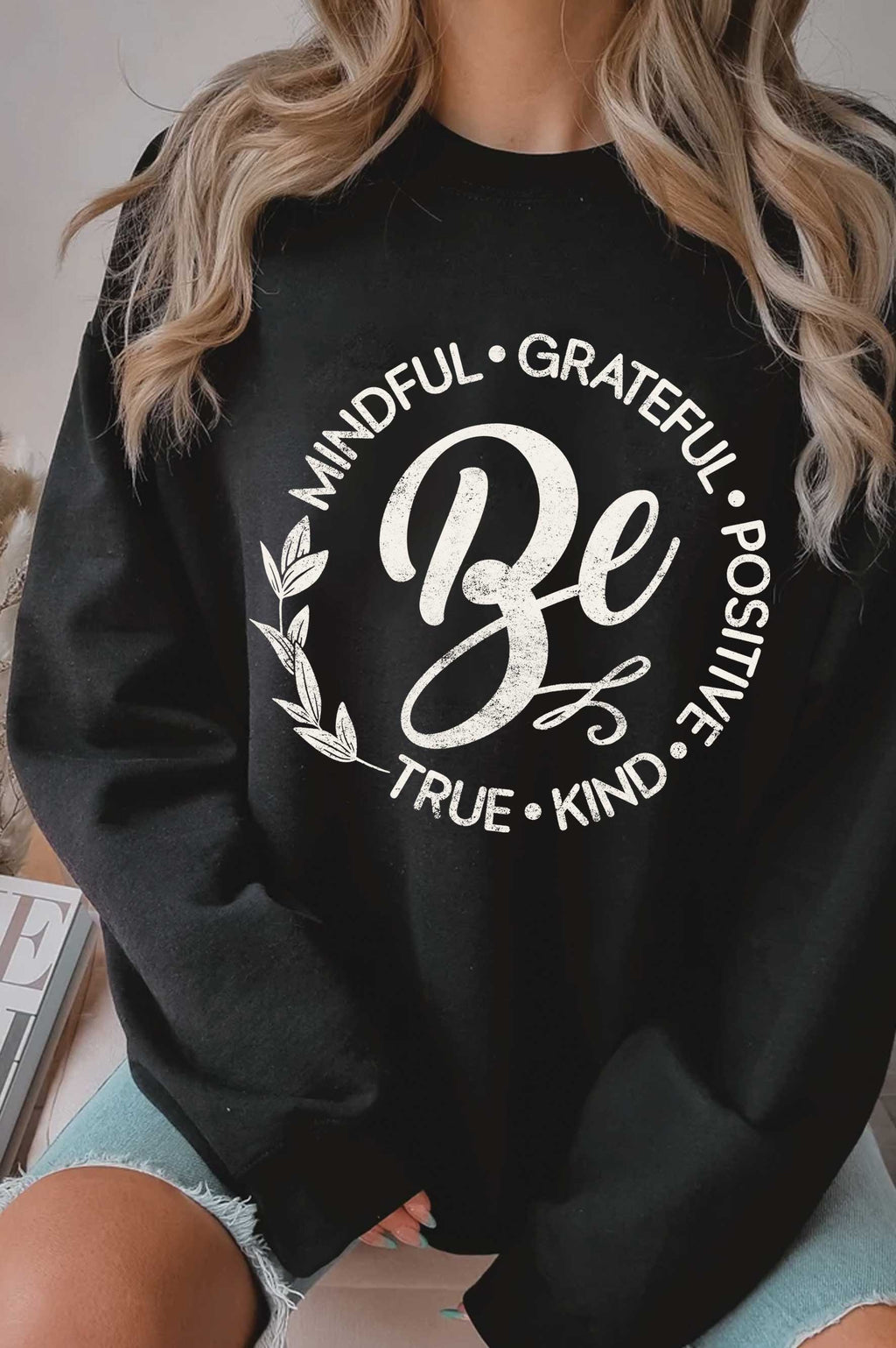Be Kind Mindful Grateful Positive Graphic Brushed - Adult & Kids T-Shirts, Sweatshirts & Hoodies apparel design preview 1