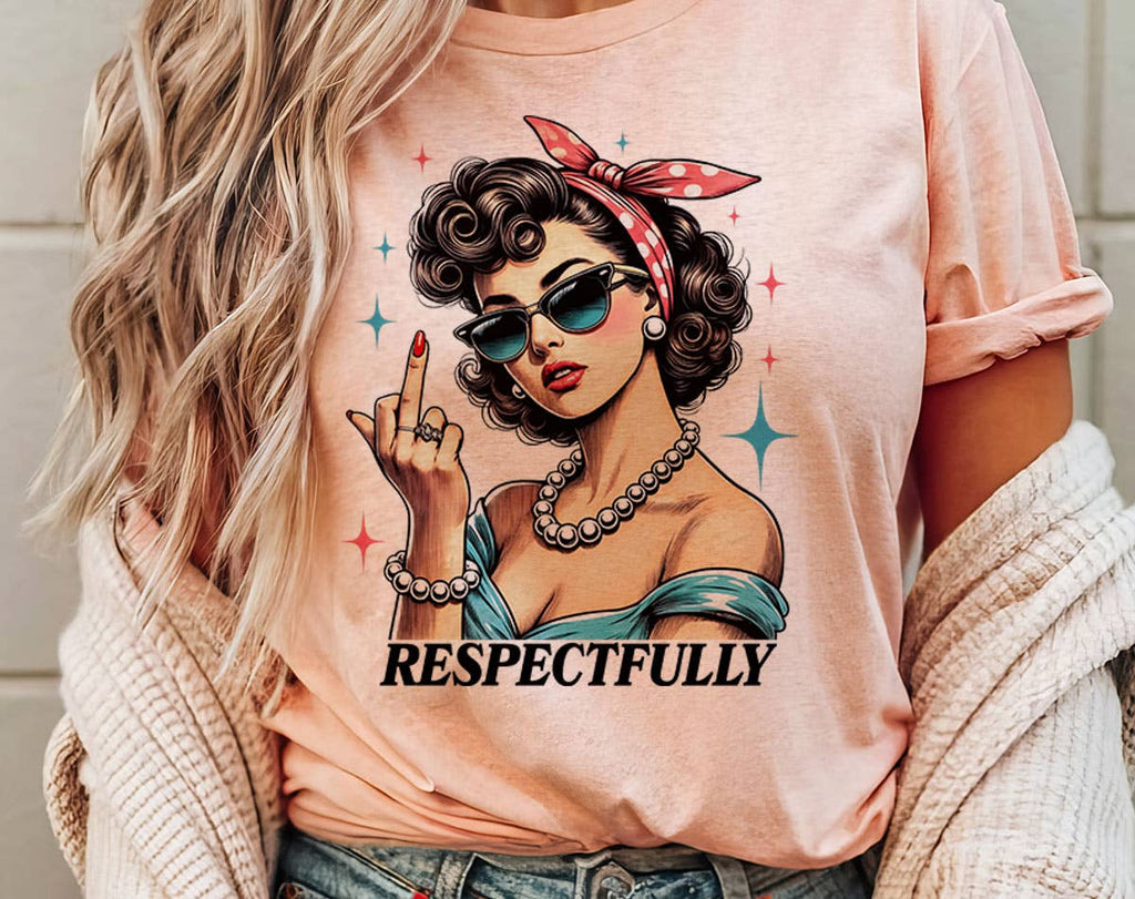 Respectfully Retro Lady Middle Finger - Adult & Kids T-Shirts, Sweatshirts & Hoodies apparel design preview 1