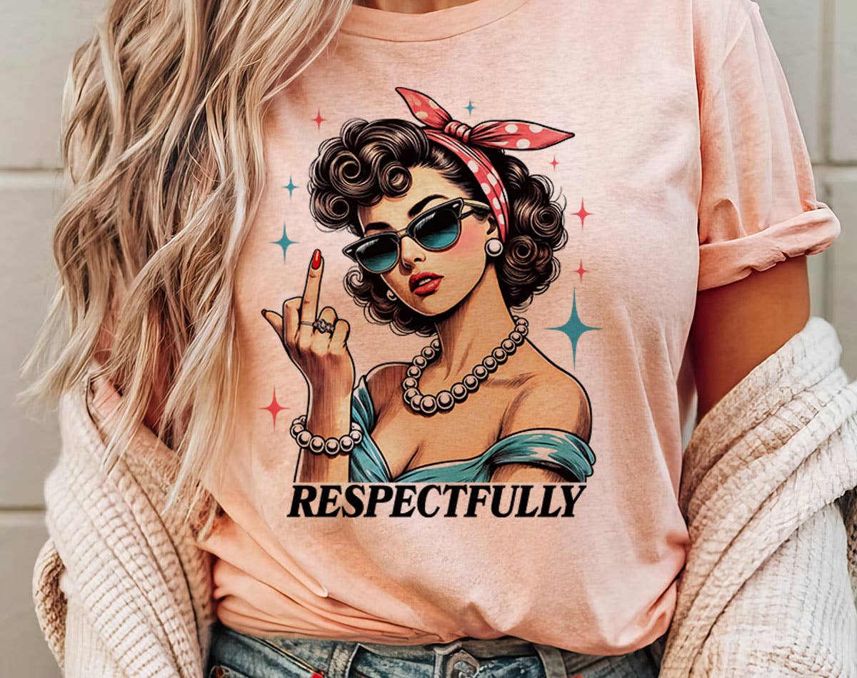 Respectfully Retro Lady Middle Finger - Adult & Kids T-Shirts, Sweatshirts & Hoodies apparel design preview 1