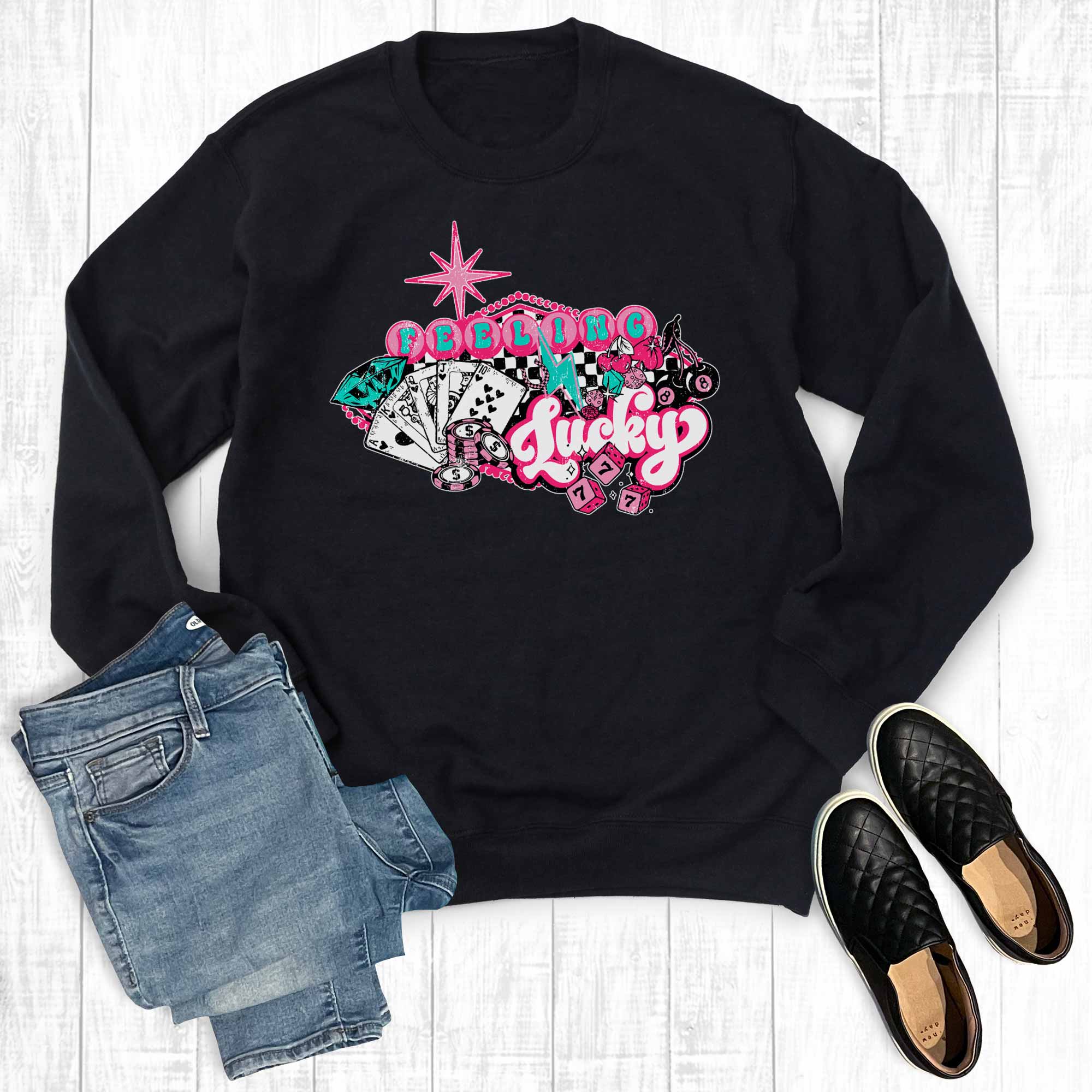 Western Cowgirl Feeling Lucky Graphic - Adult & Kids T-Shirts, Sweatshirts & Hoodies apparel design preview 1