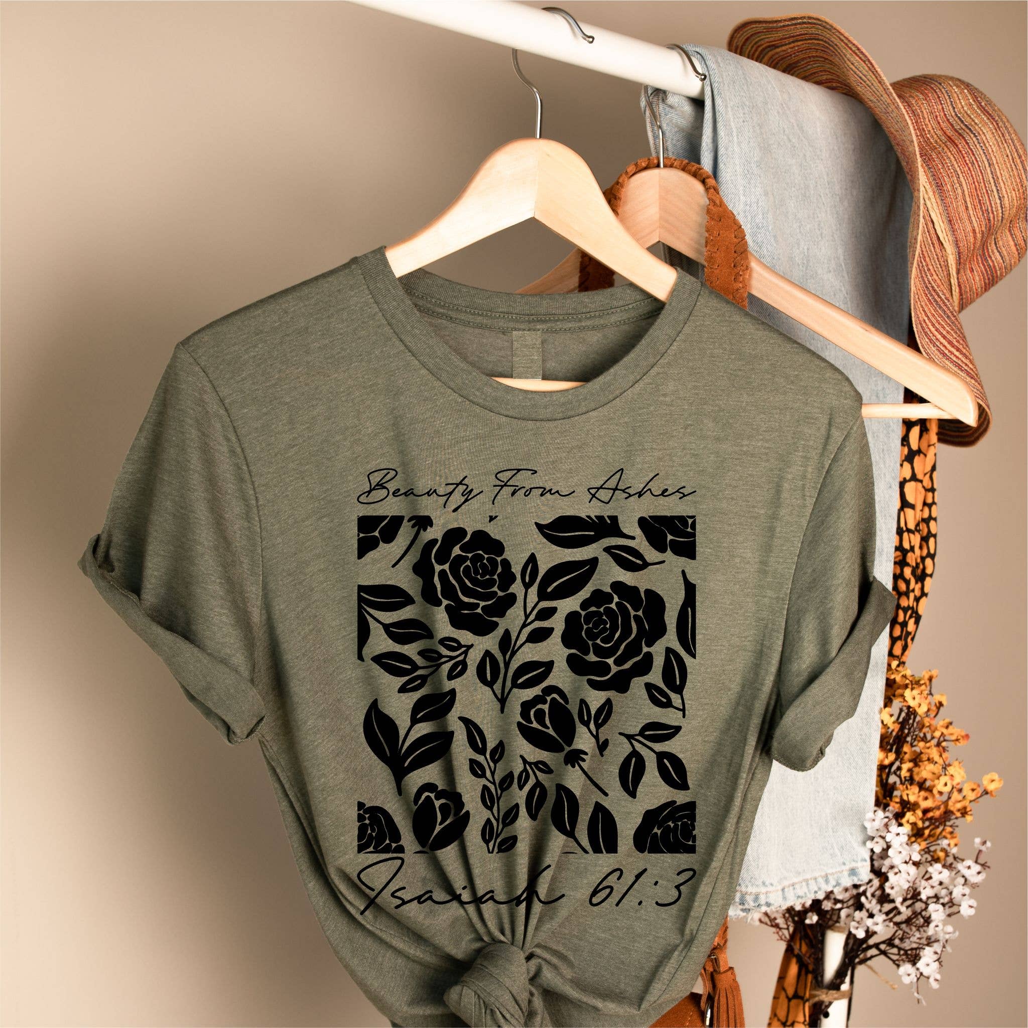 Beauty For Ashes Olive Boho Faith Based Graphic - Adult & Kids T-Shirts, Sweatshirts & Hoodies apparel design preview 1