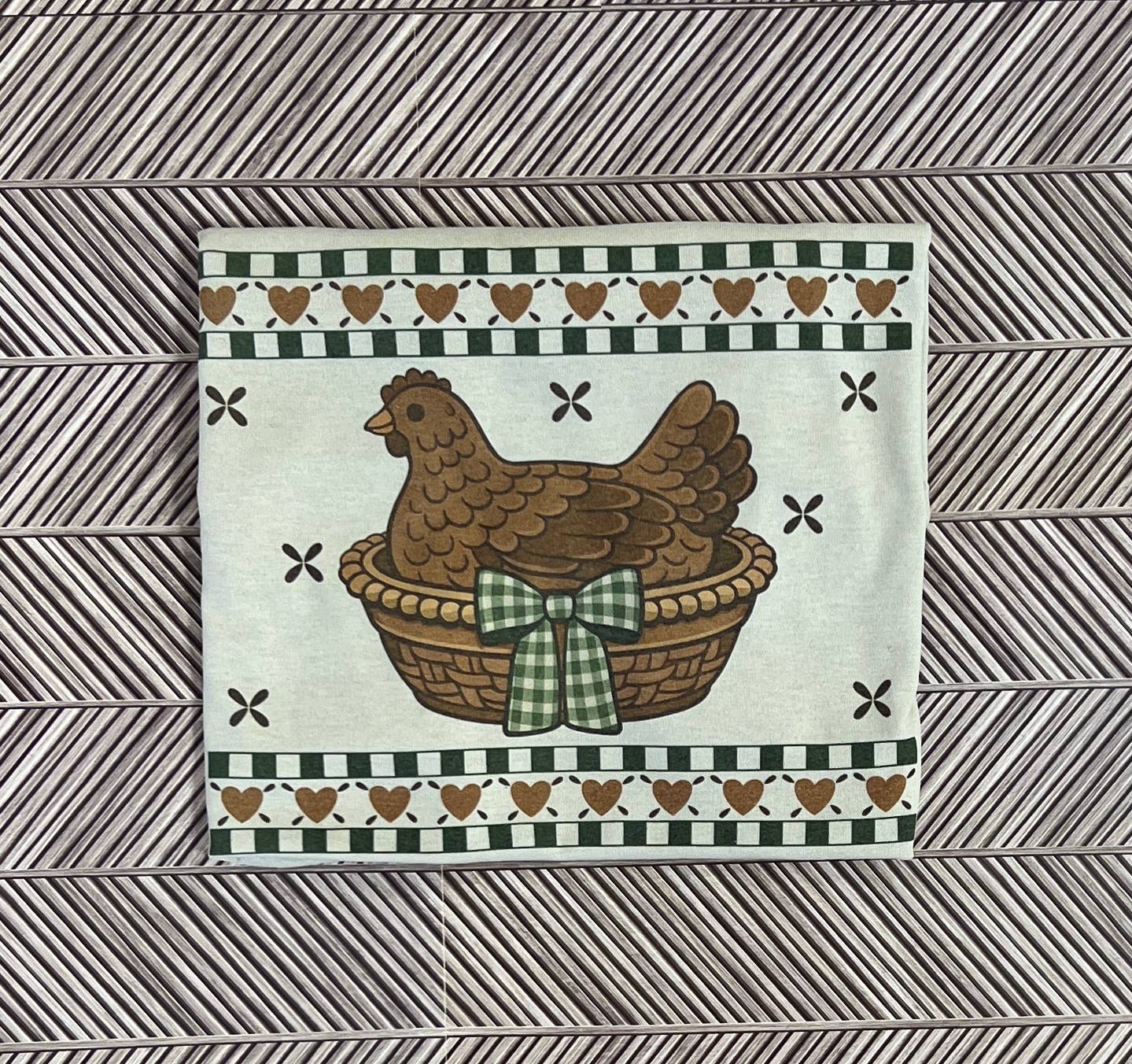 Vintage Hen in A Basket On Sand - Adult & Kids T-Shirts, Sweatshirts & Hoodies apparel design preview 1