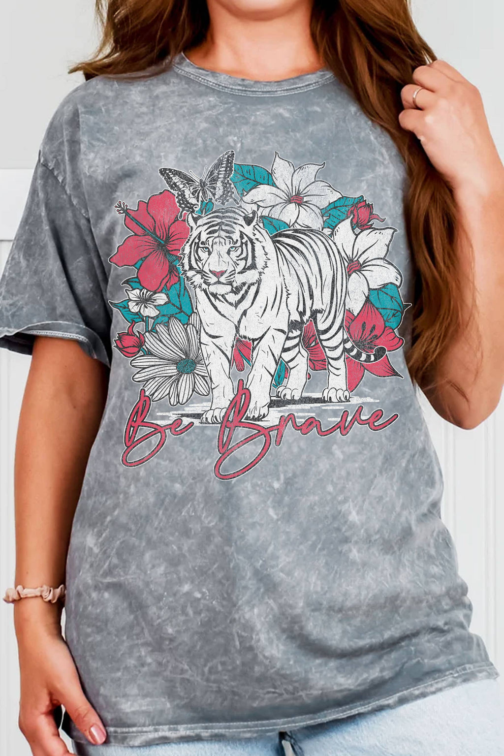 Be Brave Floral Tiger Mineral Graphic - Adult & Kids T-Shirts, Sweatshirts & Hoodies apparel design preview 1