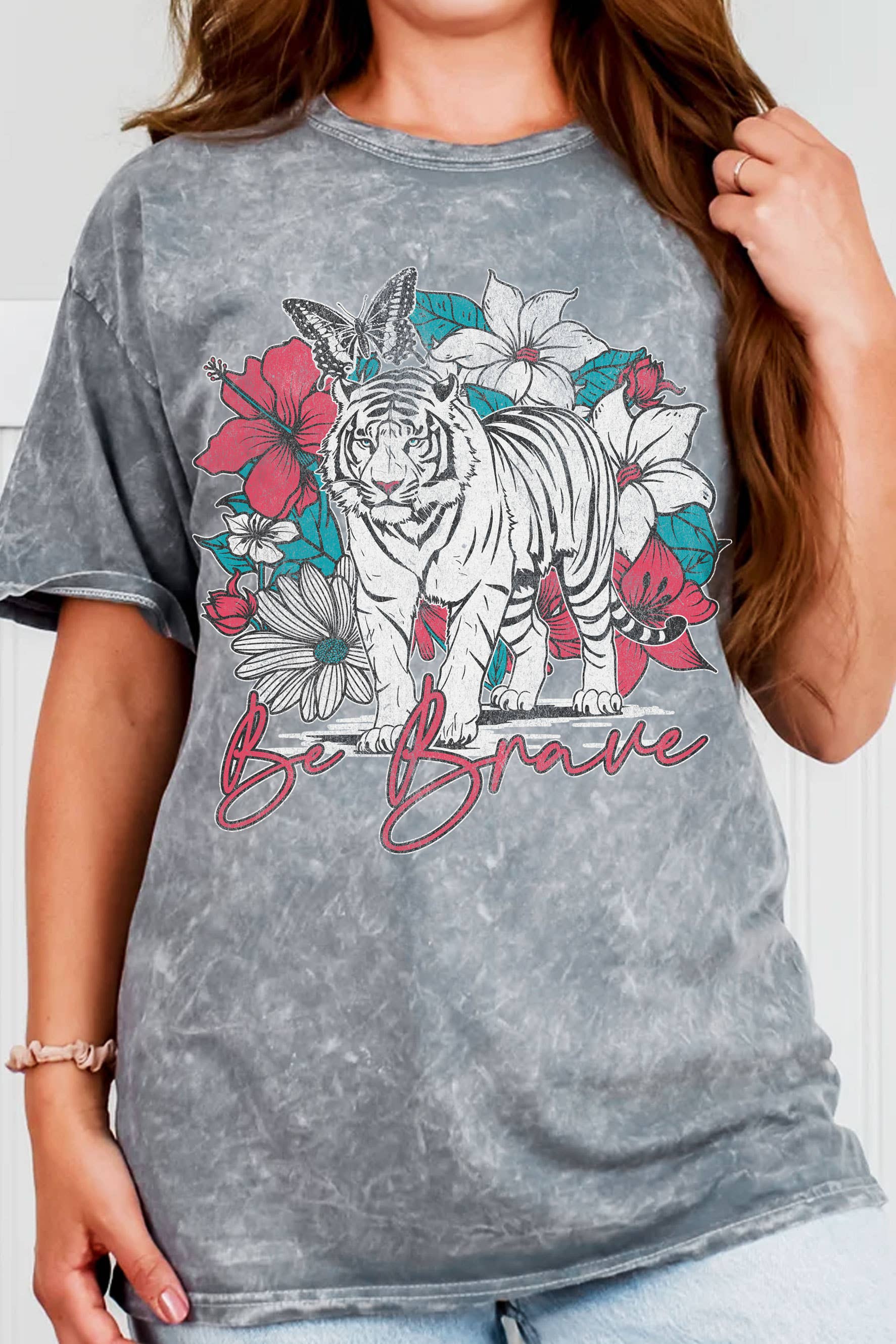 Be Brave Floral Tiger Mineral Graphic - Adult & Kids T-Shirts, Sweatshirts & Hoodies apparel design preview 1