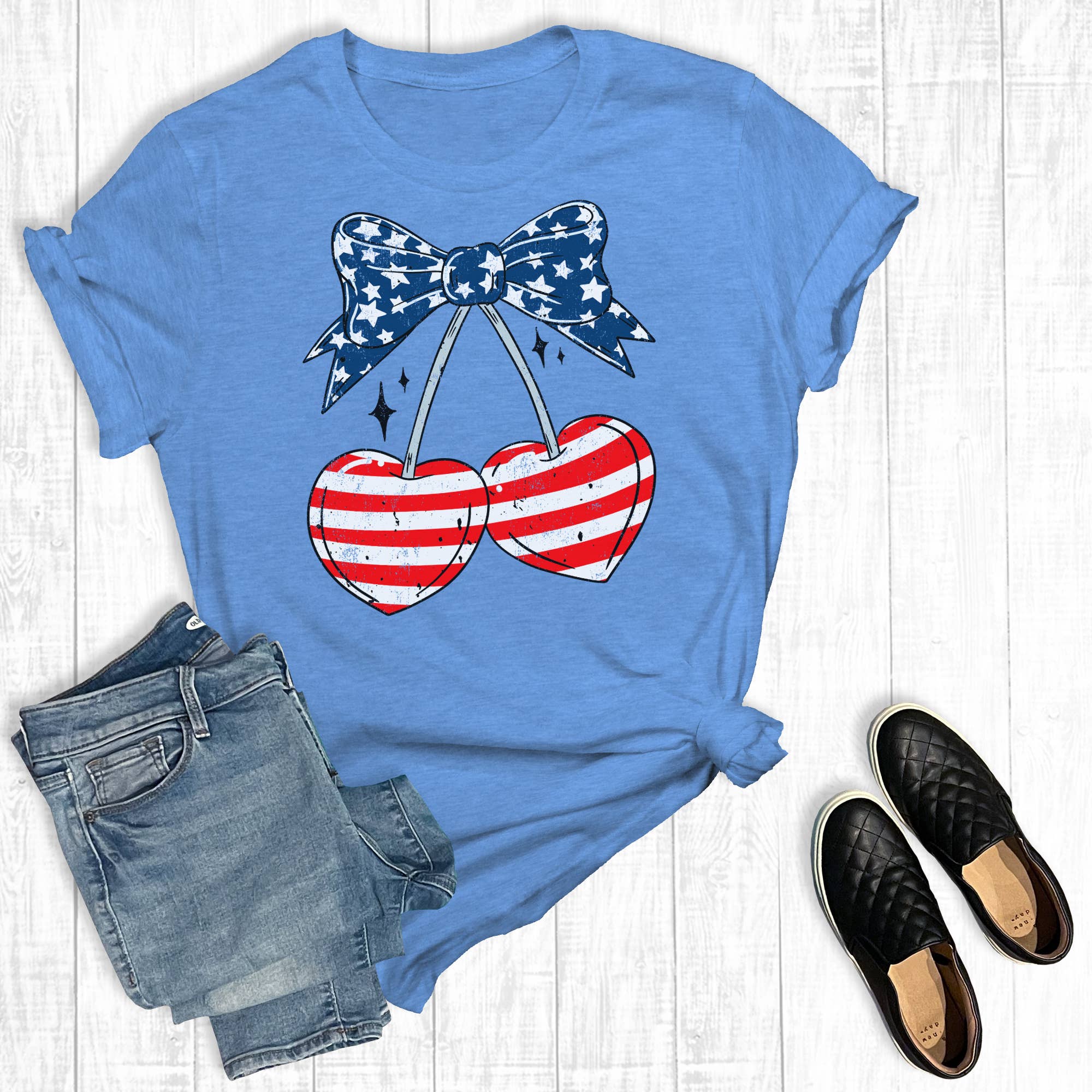4th of July Coquette Cherry Bow Graphic - Adult & Kids T-Shirts, Sweatshirts & Hoodies apparel design preview 1