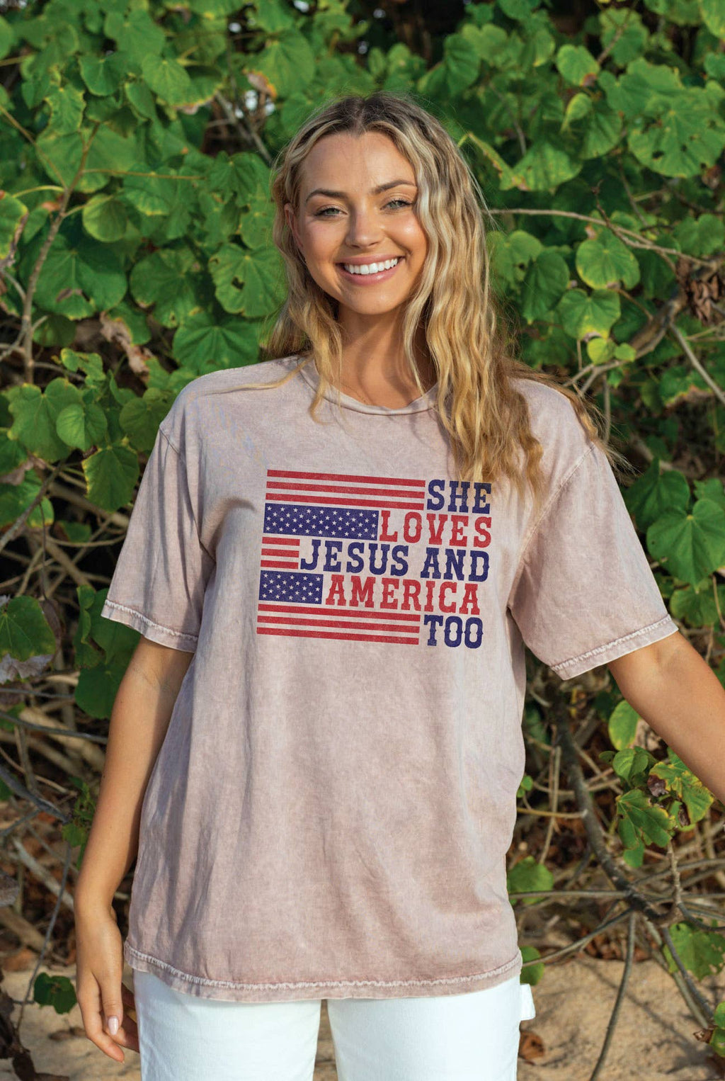 She Loves Jesus and America Too Mineral Washed - Adult & Kids T-Shirts, Sweatshirts & Hoodies apparel design preview 1