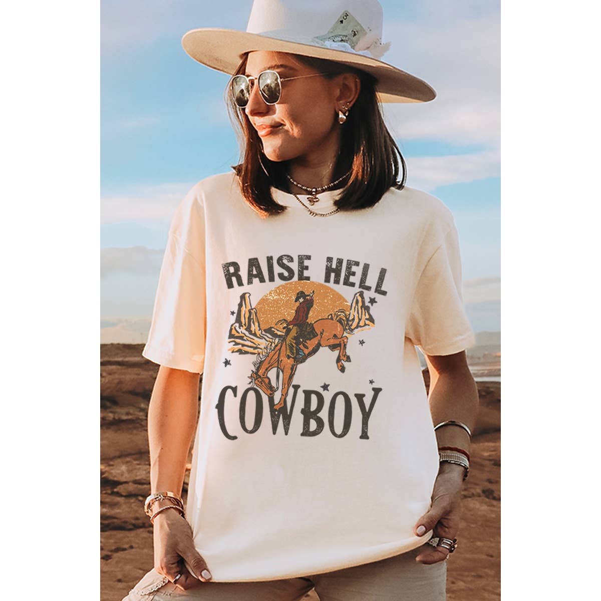 Raise Hell Cowboy Graphic Oversized - Adult & Kids T-Shirts, Sweatshirts & Hoodies apparel design preview 1