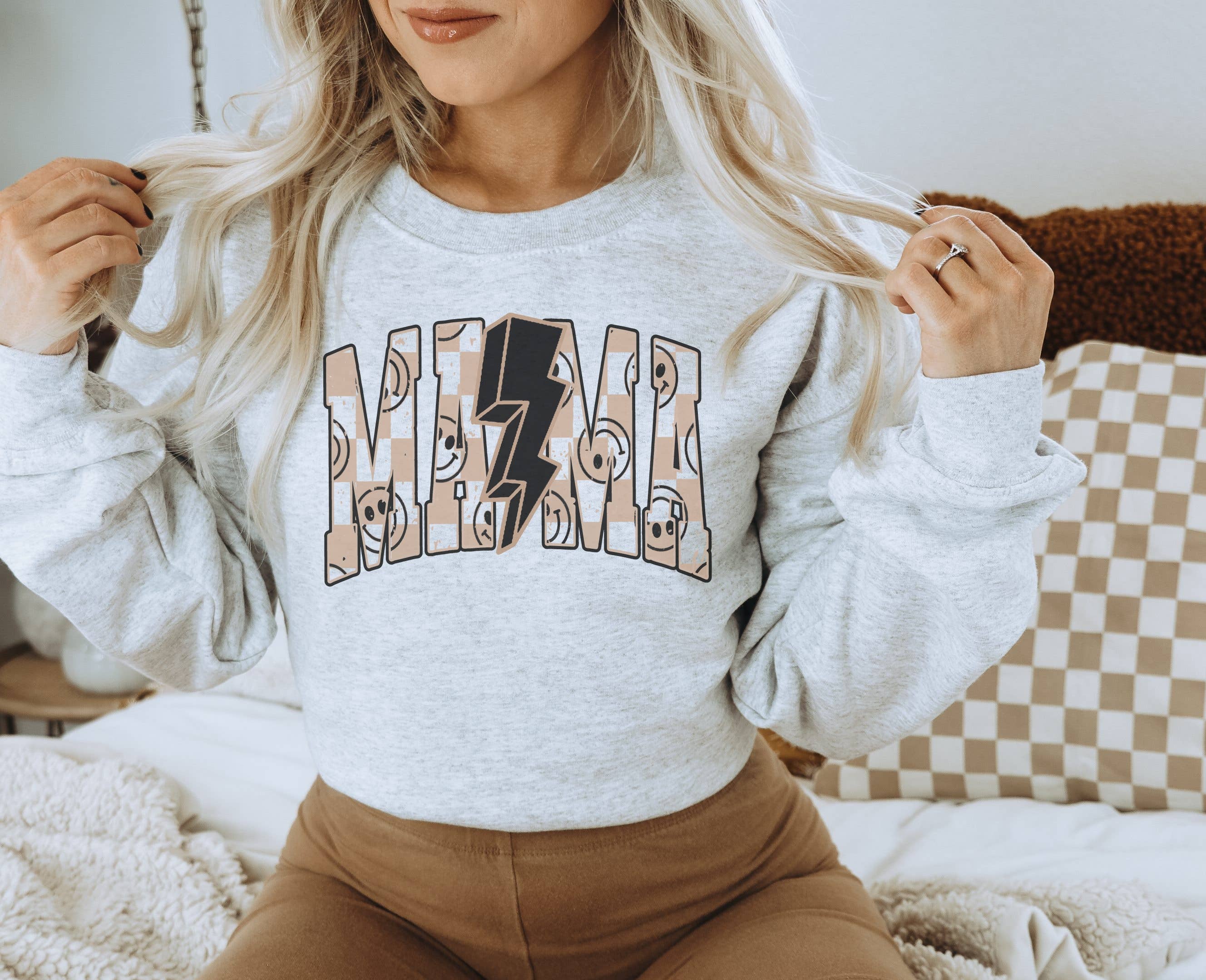 Mama Block Happy Face Crew Neck - Adult & Kids T-Shirts, Sweatshirts & Hoodies apparel design preview 1