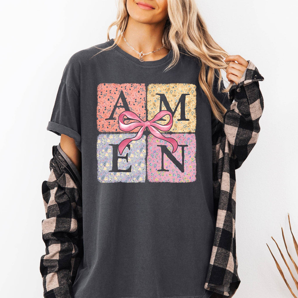 Colorful, Floral, Amen, Ribbon Christian, Jesus Faith - Adult & Kids T-Shirts, Sweatshirts & Hoodies apparel design preview 1