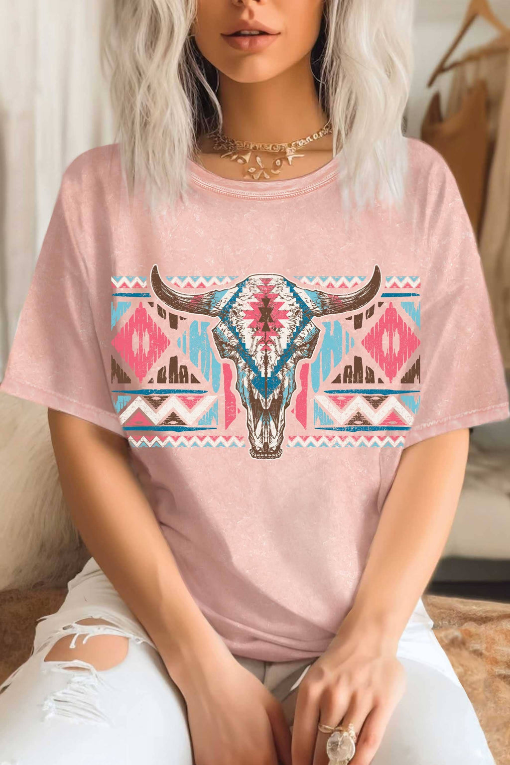 Aztec Pattern Western Cow Skull Graphic Mineral - Adult & Kids T-Shirts, Sweatshirts & Hoodies apparel design preview 1