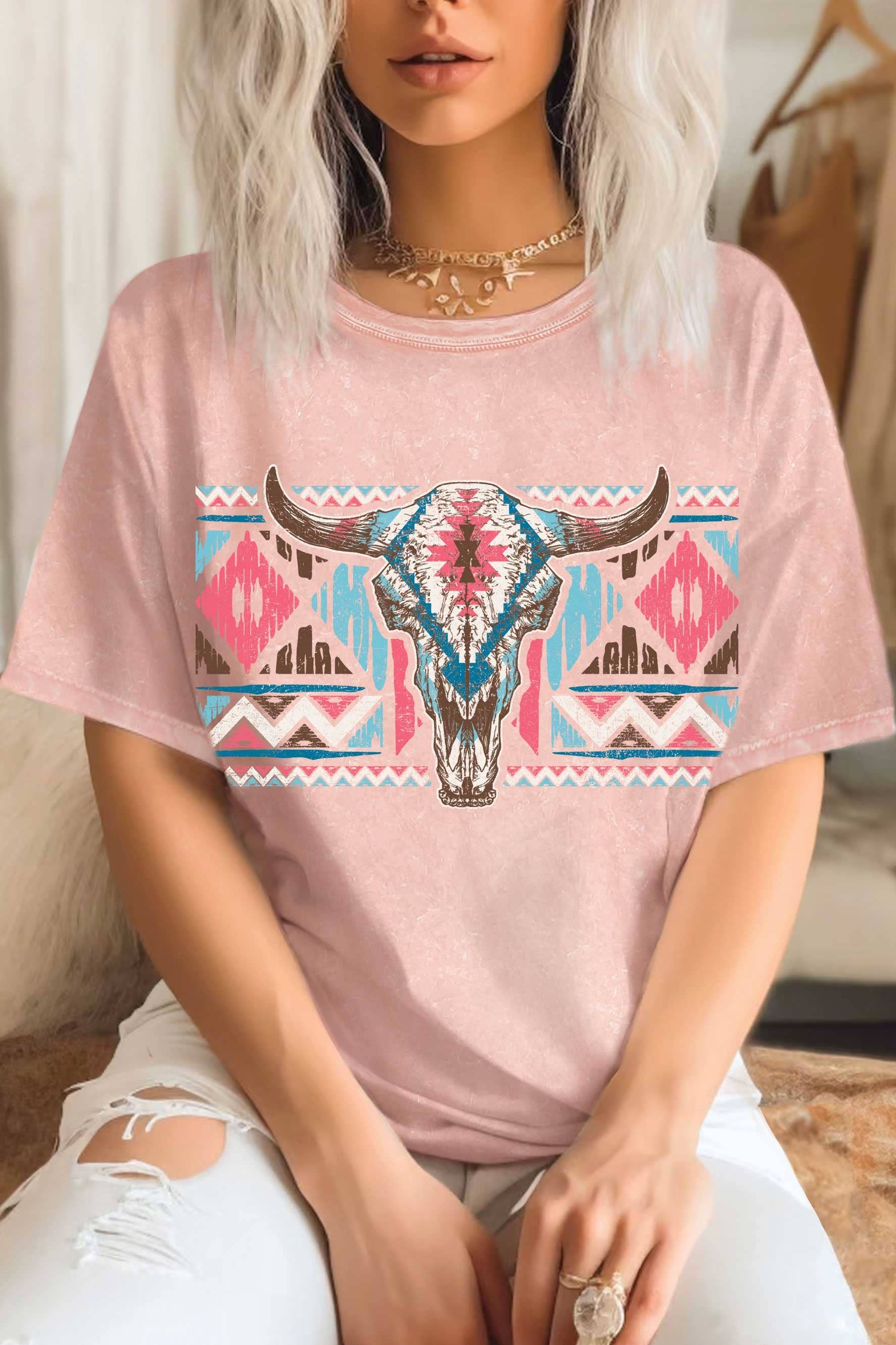 Aztec Pattern Western Cow Skull Graphic Mineral - Adult & Kids T-Shirts, Sweatshirts & Hoodies apparel design preview 1