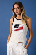 "USA Flag Round Neck Contrast Color Ribbed Sweater - Adult & Kids T-Shirts, Sweatshirts & Hoodies apparel design preview 1