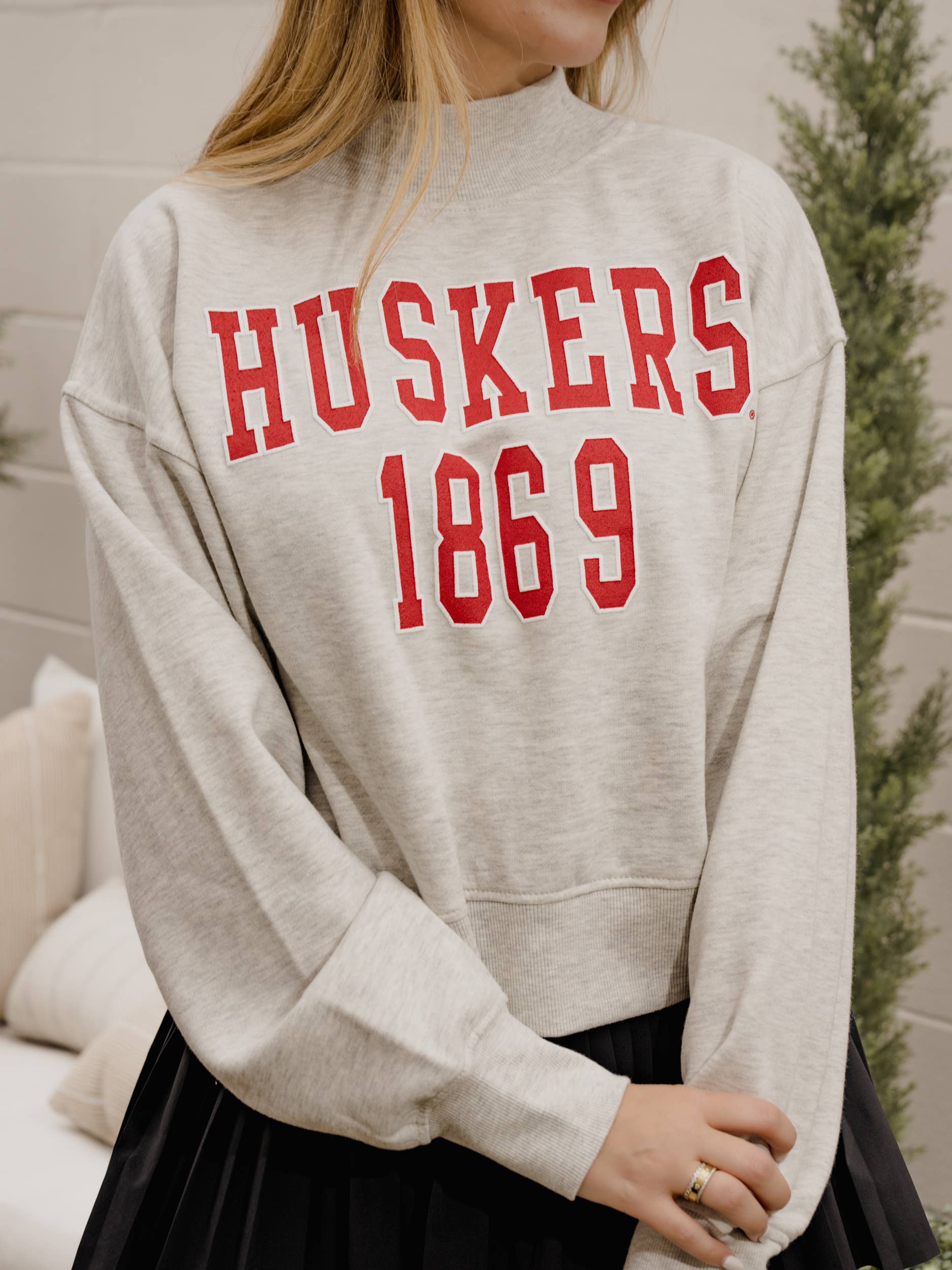 Huskers College Block Puff Ink Gray Mock Neck - Adult & Kids T-Shirts, Sweatshirts & Hoodies apparel design preview 1