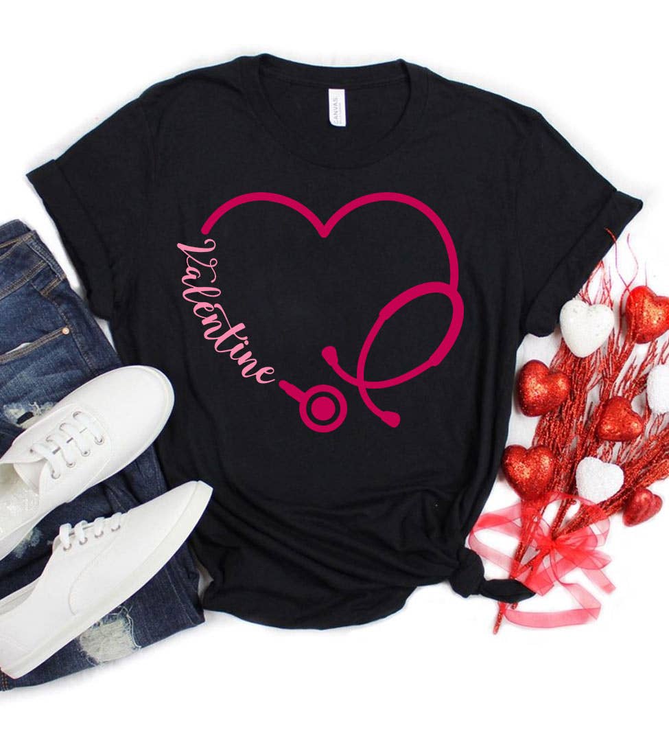 Valentine Stethoscope Valentine's Day Nurse - Adult & Kids T-Shirts, Sweatshirts & Hoodies apparel design preview 1