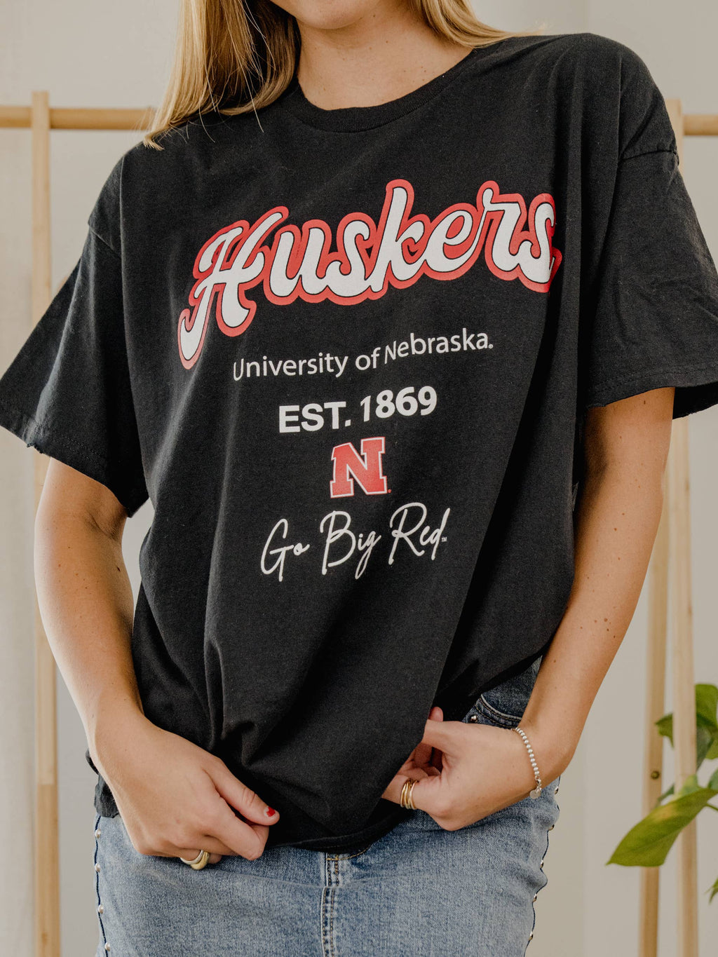 Nebraska Corn Huskers Letterman Black Thrifted - Adult & Kids T-Shirts, Sweatshirts & Hoodies apparel design preview 1