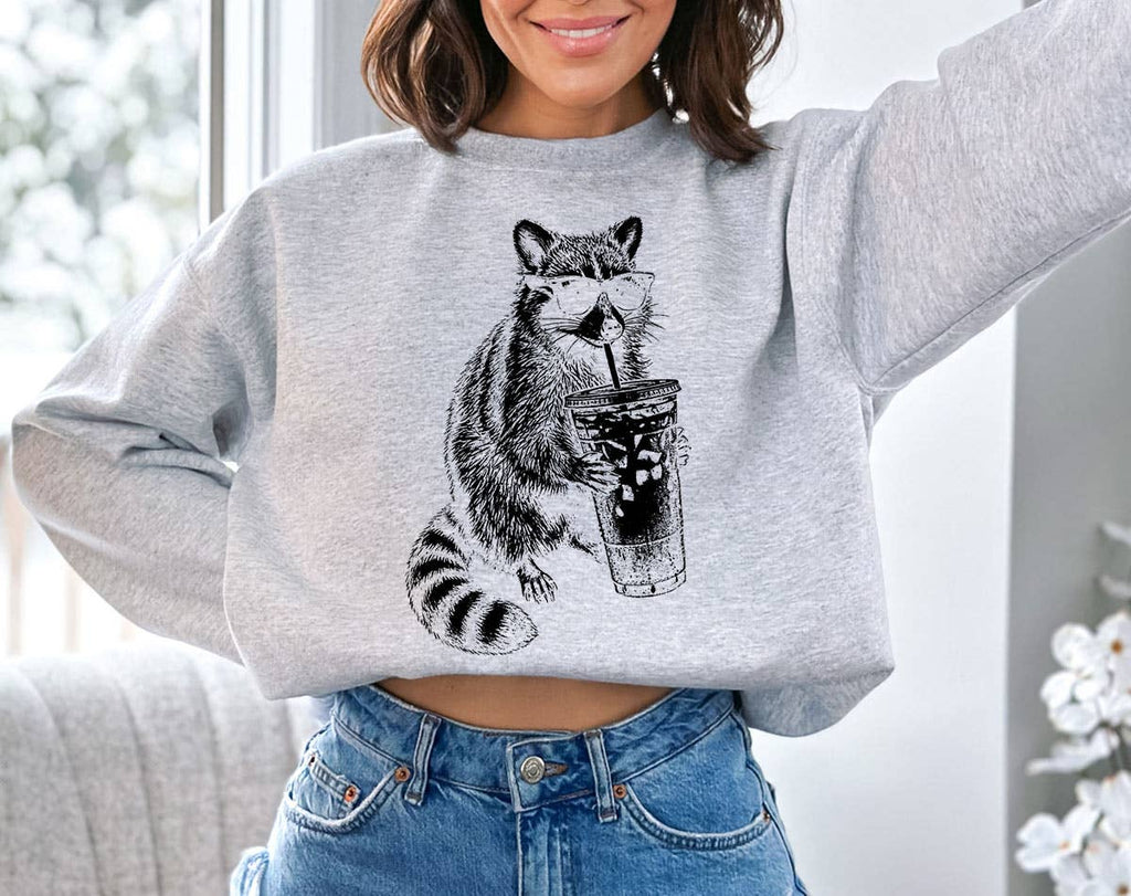 Raccoon Drinking Iced Coffee Funny Animal - Adult & Kids T-Shirts, Sweatshirts & Hoodies apparel design preview 1