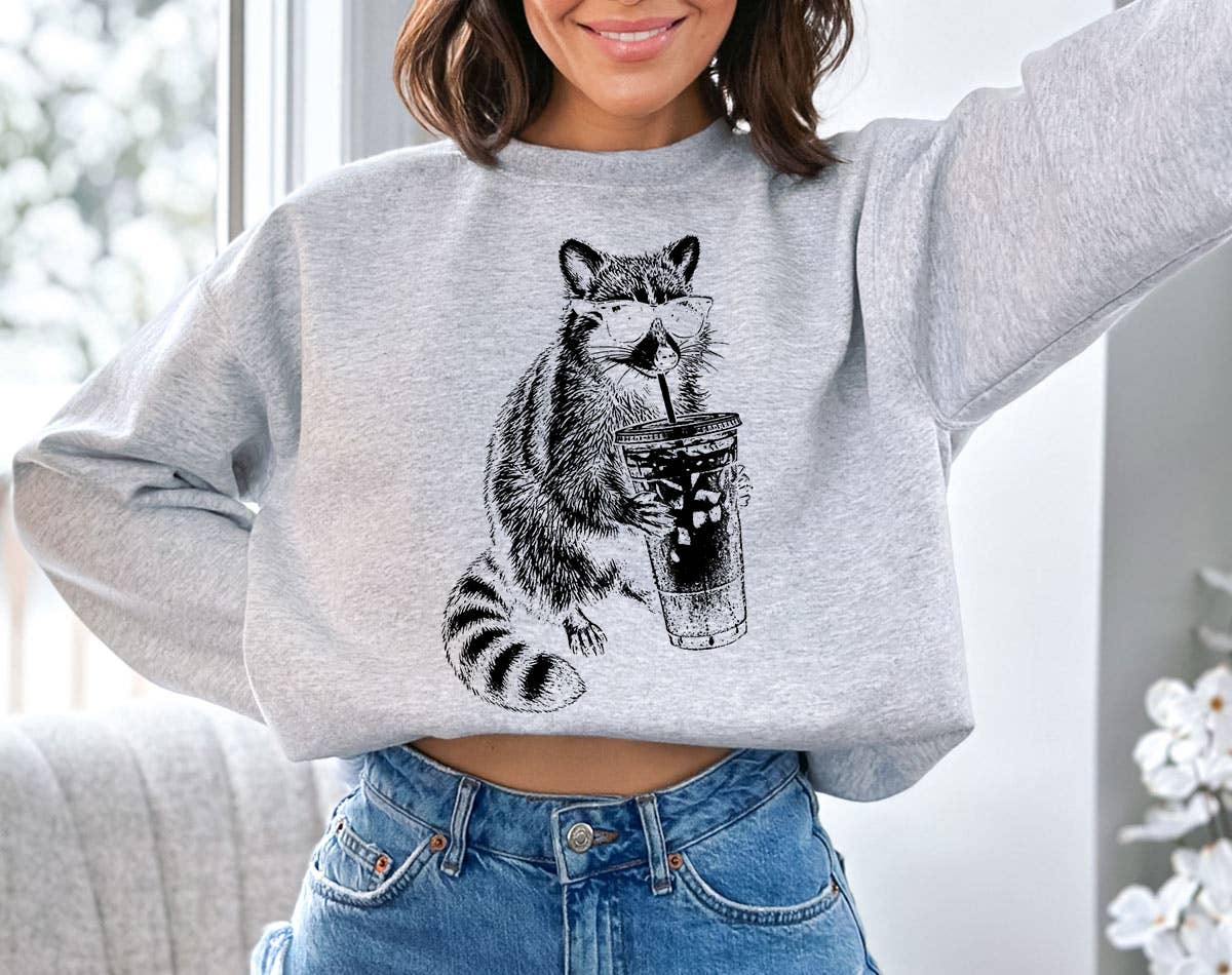 Raccoon Drinking Iced Coffee Funny Animal - Adult & Kids T-Shirts, Sweatshirts & Hoodies apparel design preview 1