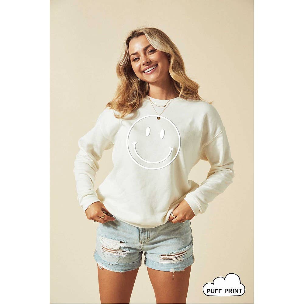 Smiley Face Tonal Puff Print Graphic - Adult & Kids T-Shirts, Sweatshirts & Hoodies apparel design preview 1