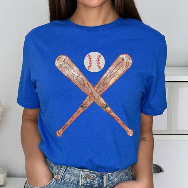 Sequin Bats and Baseball Patch Royal Everyday - Adult & Kids T-Shirts, Sweatshirts & Hoodies apparel design preview 1