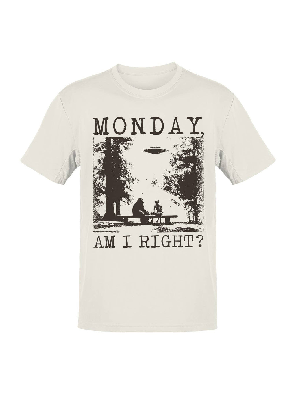 Monday Humor Ufo and Sasquatch Men's - Adult & Kids T-Shirts, Sweatshirts & Hoodies apparel design preview 1