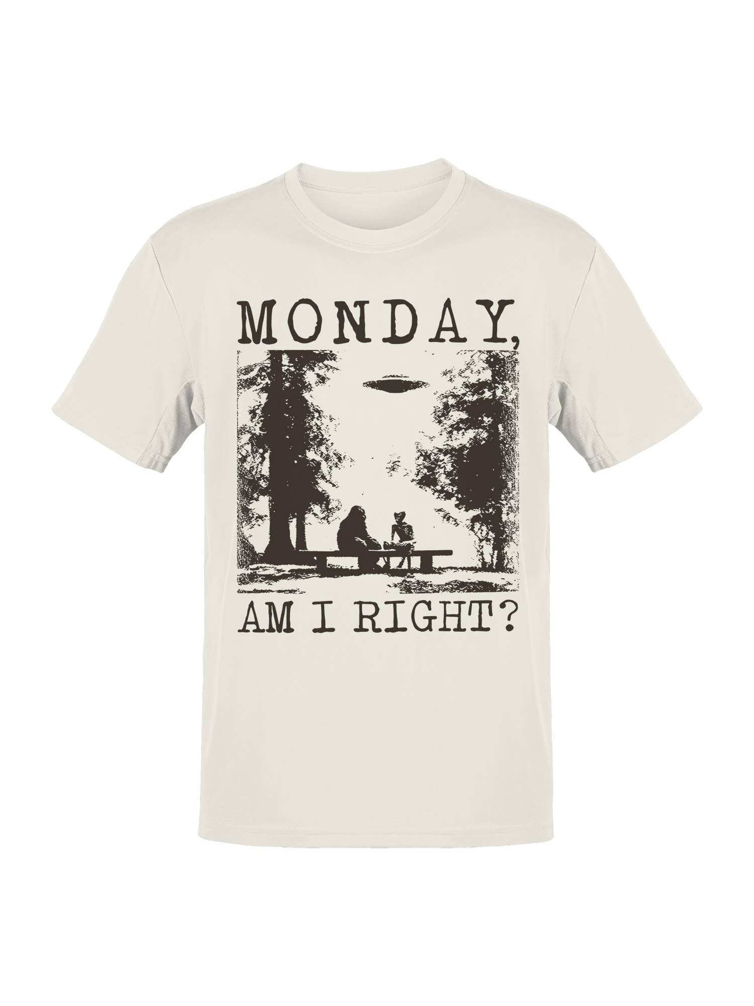 Monday Humor Ufo and Sasquatch Men's - Adult & Kids T-Shirts, Sweatshirts & Hoodies apparel design preview 1
