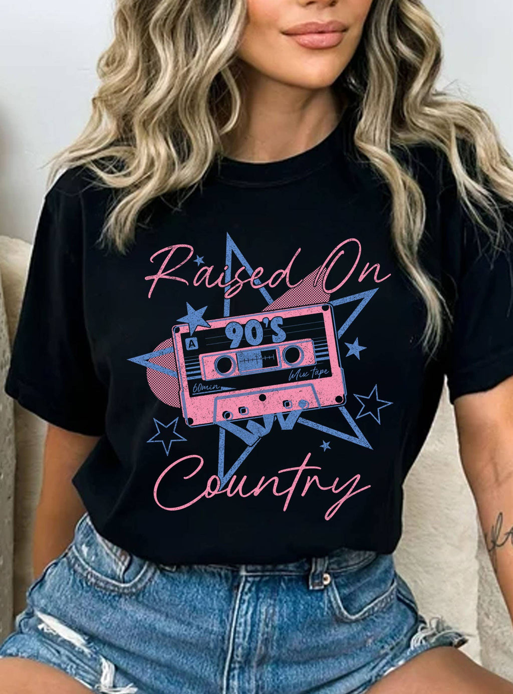 Raised On 90's Country Graphic - Adult & Kids T-Shirts, Sweatshirts & Hoodies apparel design preview 1