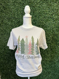 Merry Christmas Trees On Silver - Adult & Kids T-Shirts, Sweatshirts & Hoodies apparel design preview 1