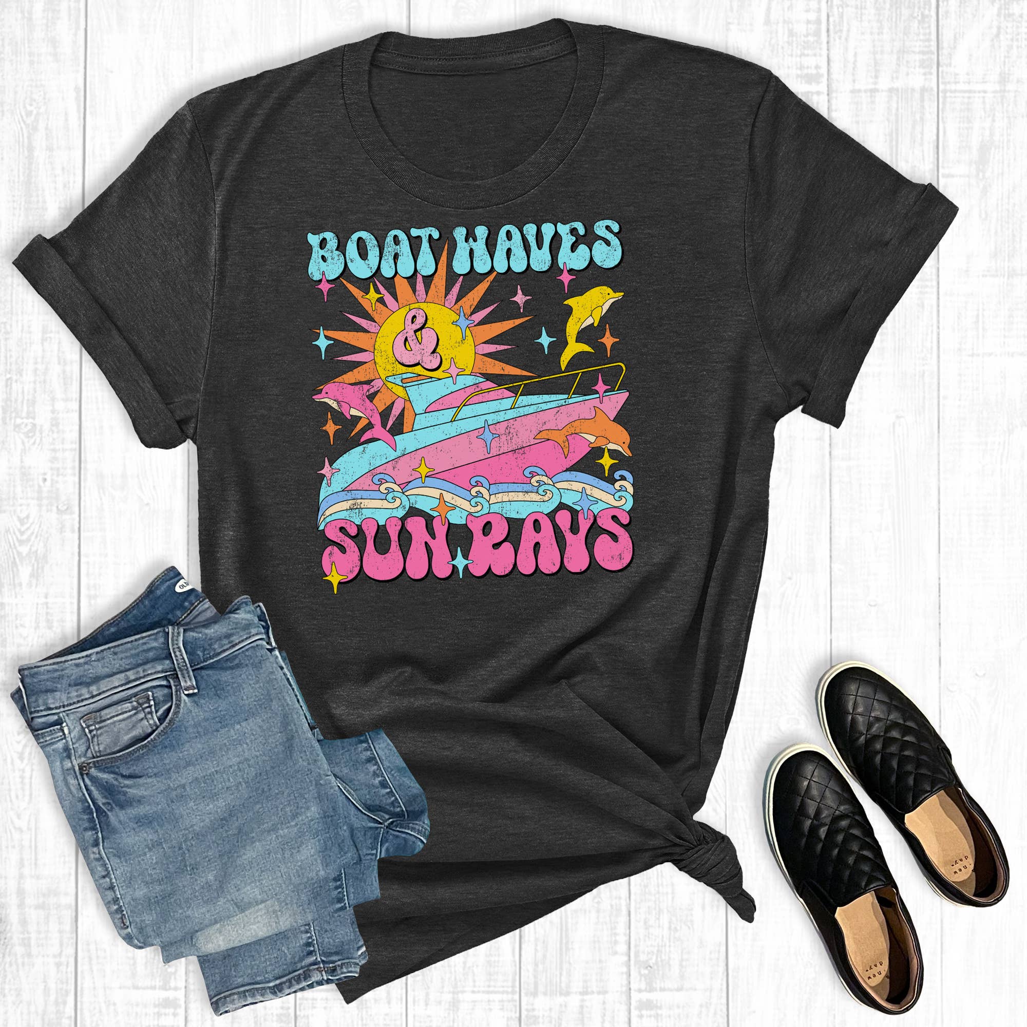 Boat Waves and Sun Rays Graphic - Adult & Kids T-Shirts, Sweatshirts & Hoodies apparel design preview 1