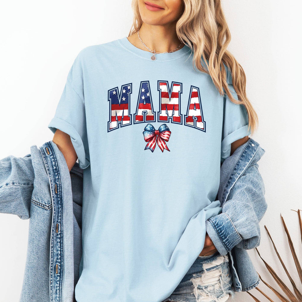 Mama, USA Flag, Patriotic, Varsity, Bow, Ribbon, - Adult & Kids T-Shirts, Sweatshirts & Hoodies apparel design preview 1