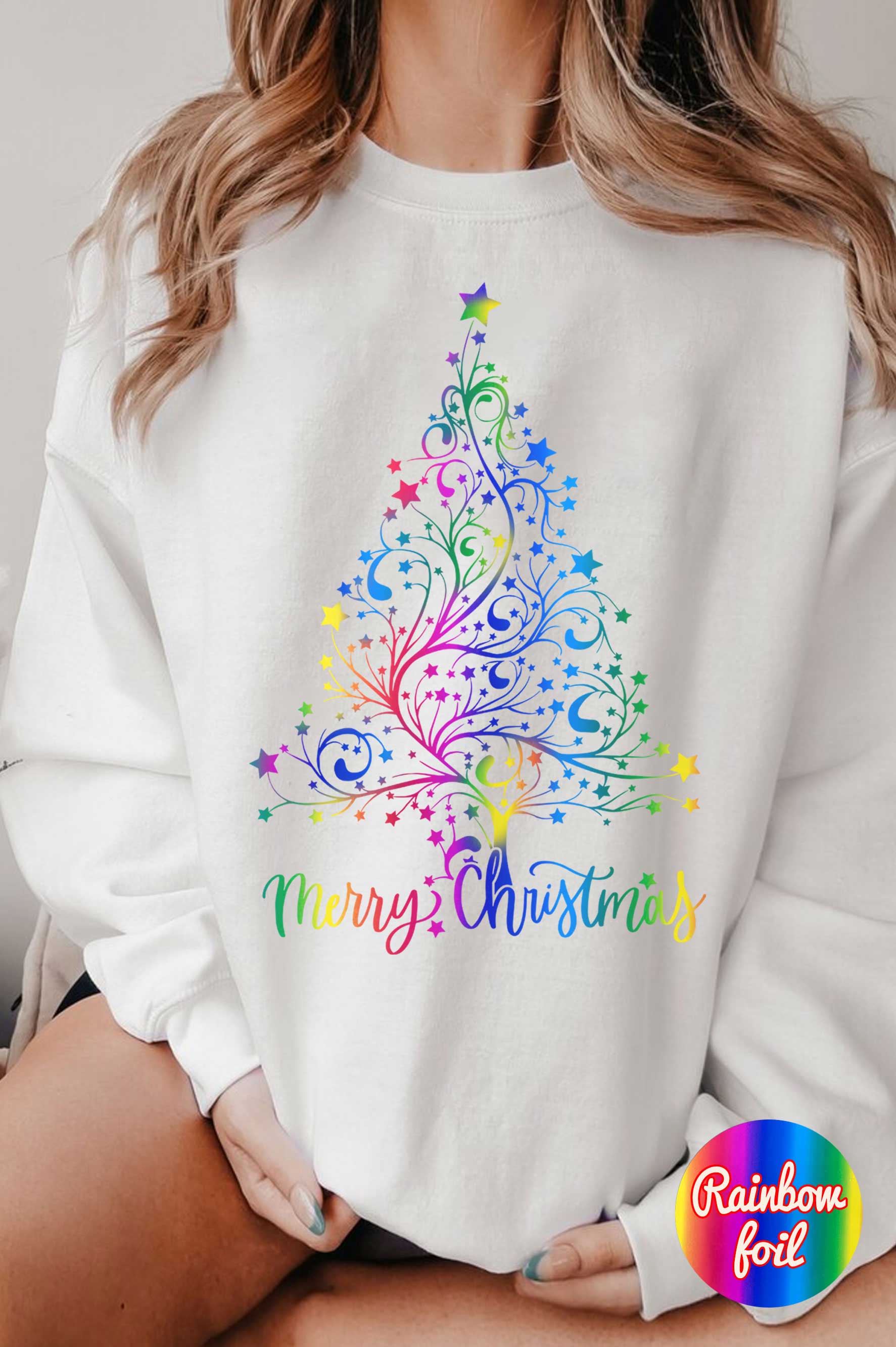 Rainbow Foil Christmas Tree Graphic Brushed - Adult & Kids T-Shirts, Sweatshirts & Hoodies apparel design preview 1