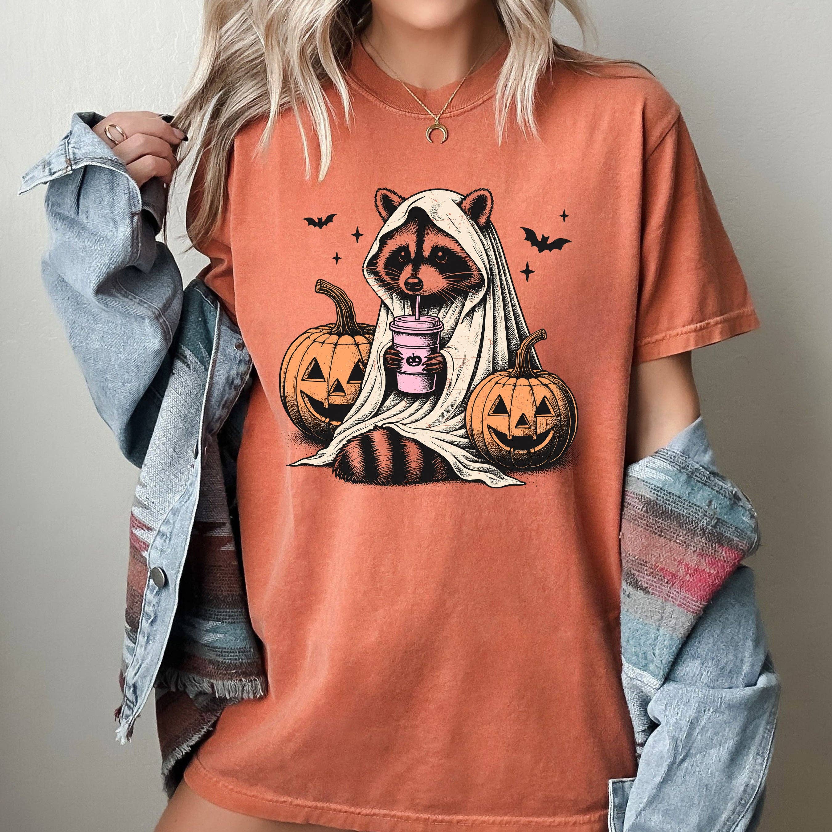 Racoon, Animal, Coffee Farm, Ghost, Western Halloween - Adult & Kids T-Shirts, Sweatshirts & Hoodies apparel design preview 1