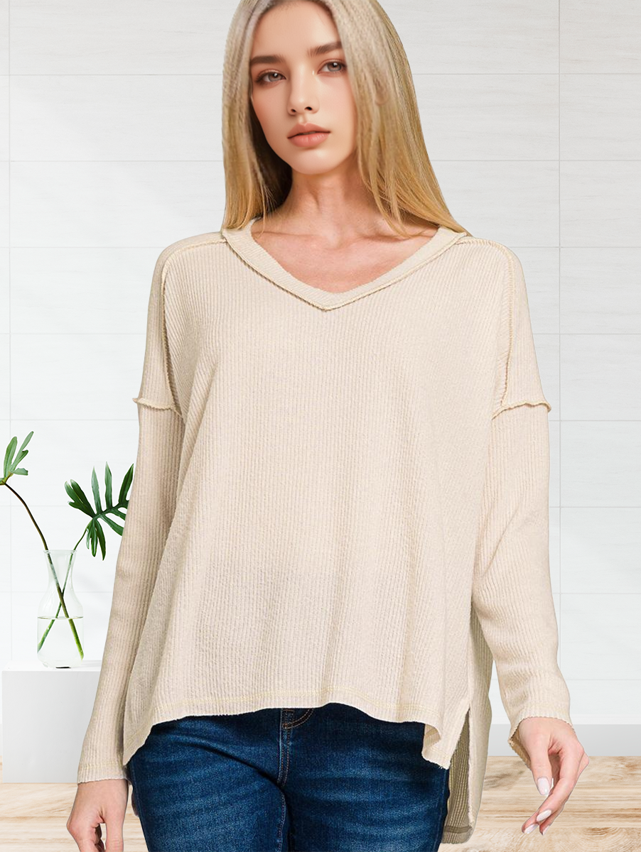 ..SI-27140 Brushed Ribbed Hacci Drop Shoulder V Neck - Adult & Kids T-Shirts, Sweatshirts & Hoodies apparel design preview 1
