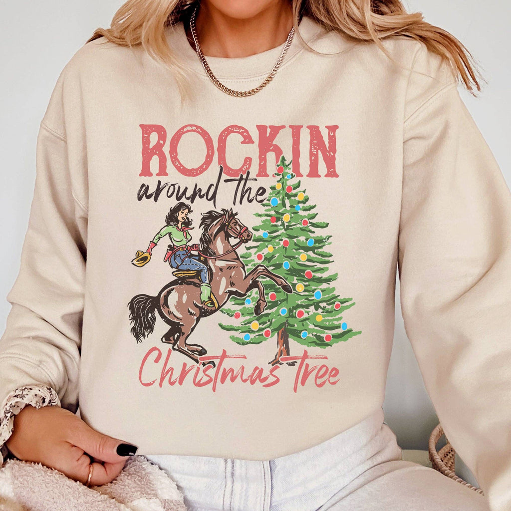 Rockin Around the Christmas Tree Cowgirl, Country - Adult & Kids T-Shirts, Sweatshirts & Hoodies apparel design preview 1