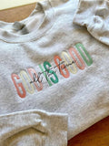 God Is Good Multi Pastel Embroidered - Adult & Kids T-Shirts, Sweatshirts & Hoodies apparel design preview 1