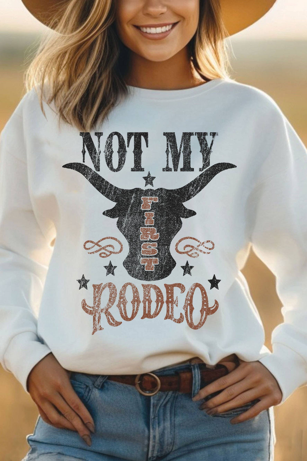 Not My First Rodeo Cow Skull Graphic Brushed - Adult & Kids T-Shirts, Sweatshirts & Hoodies apparel design preview 1