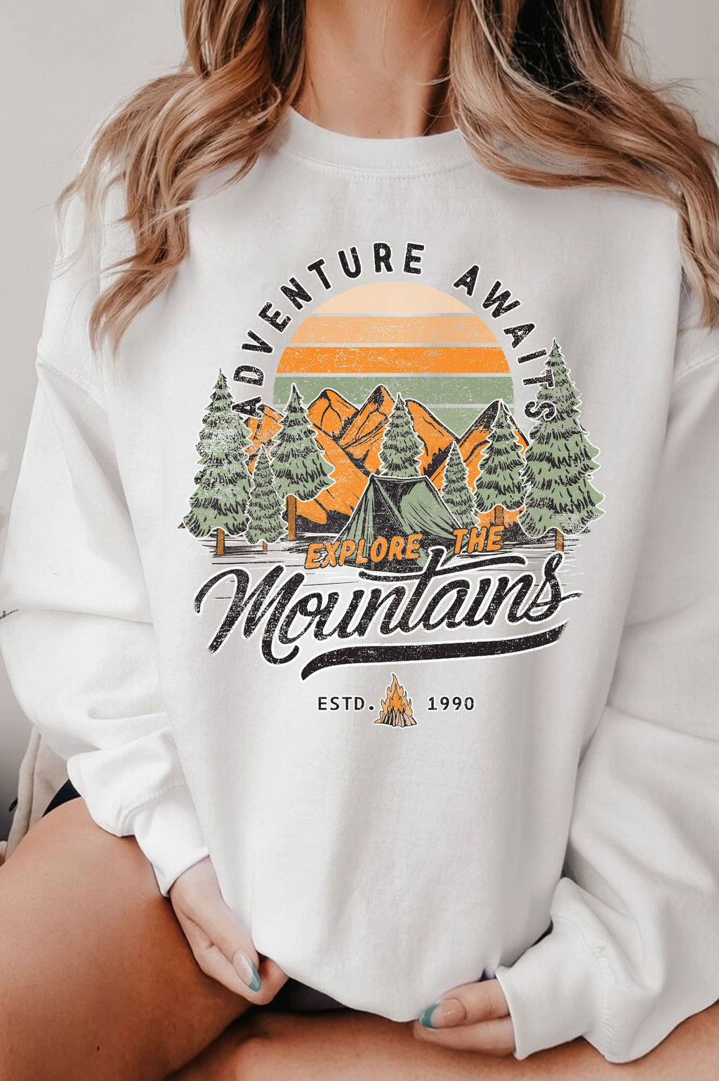 Adventure Awaits Mountains Graphic Brushed - Adult & Kids T-Shirts, Sweatshirts & Hoodies apparel design preview 1