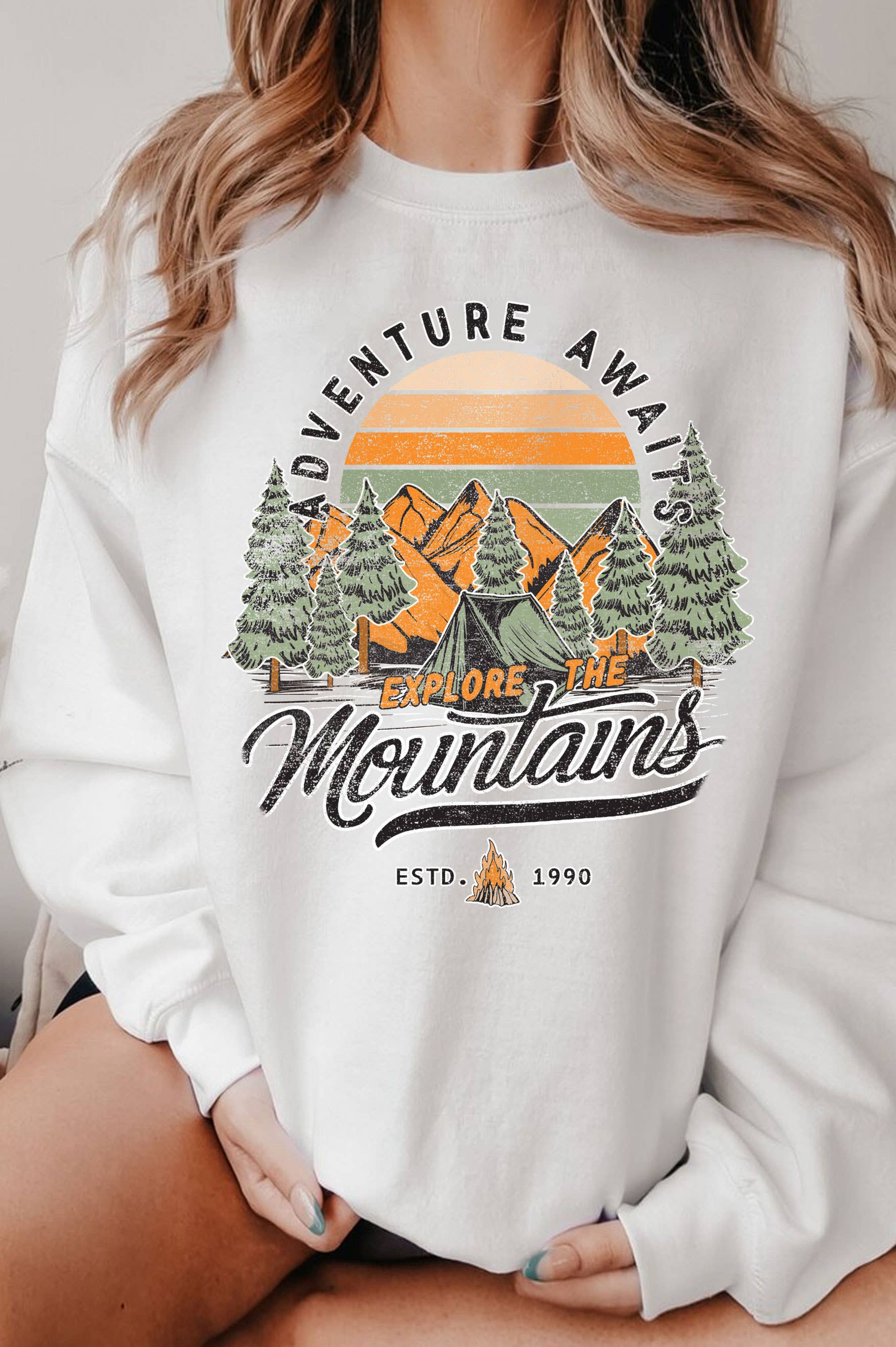 Adventure Awaits Mountains Graphic Brushed - Adult & Kids T-Shirts, Sweatshirts & Hoodies apparel design preview 1