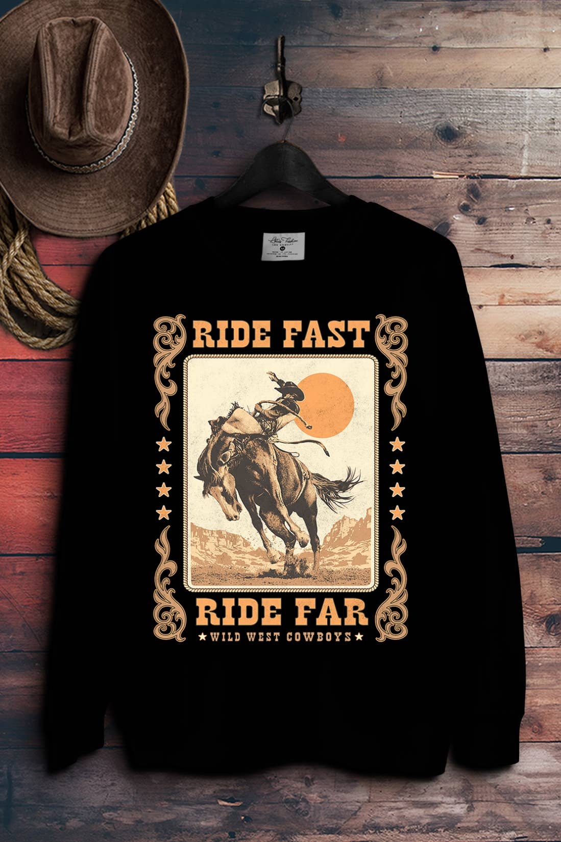 Ride Fast Far Wild West Cowboys - Adult & Kids T-Shirts, Sweatshirts & Hoodies apparel design preview 1