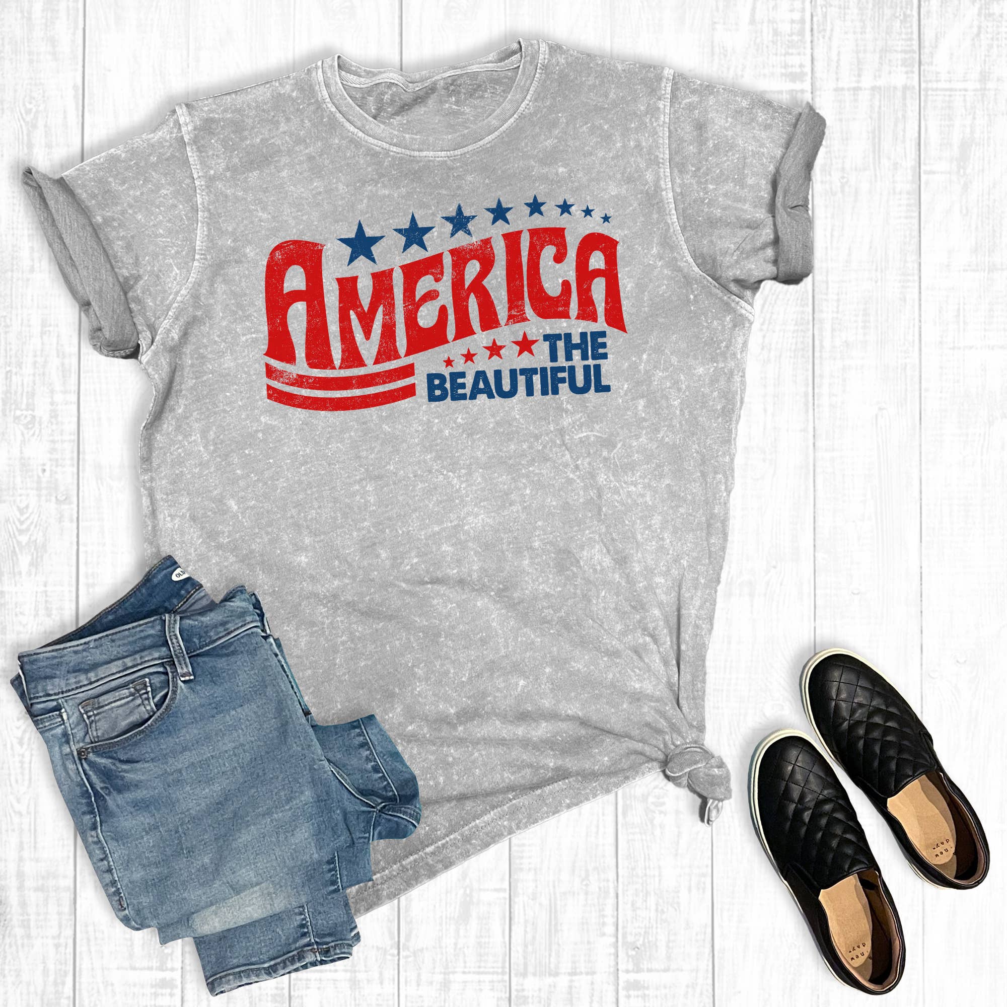 July 4th America the Beautiful Mineral Wash Graphic - Adult & Kids T-Shirts, Sweatshirts & Hoodies apparel design preview 1