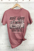 Ride Hard Vintage Rider Car Graphic - Adult & Kids T-Shirts, Sweatshirts & Hoodies apparel design preview 1