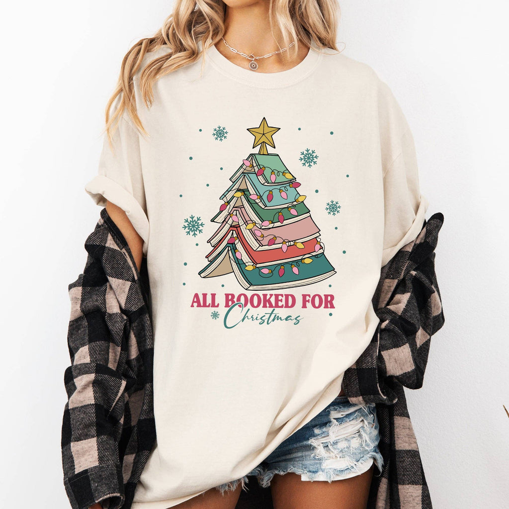 All Booked For Christmas, Reading Teacher Santa Xmas - Adult & Kids T-Shirts, Sweatshirts & Hoodies apparel design preview 1