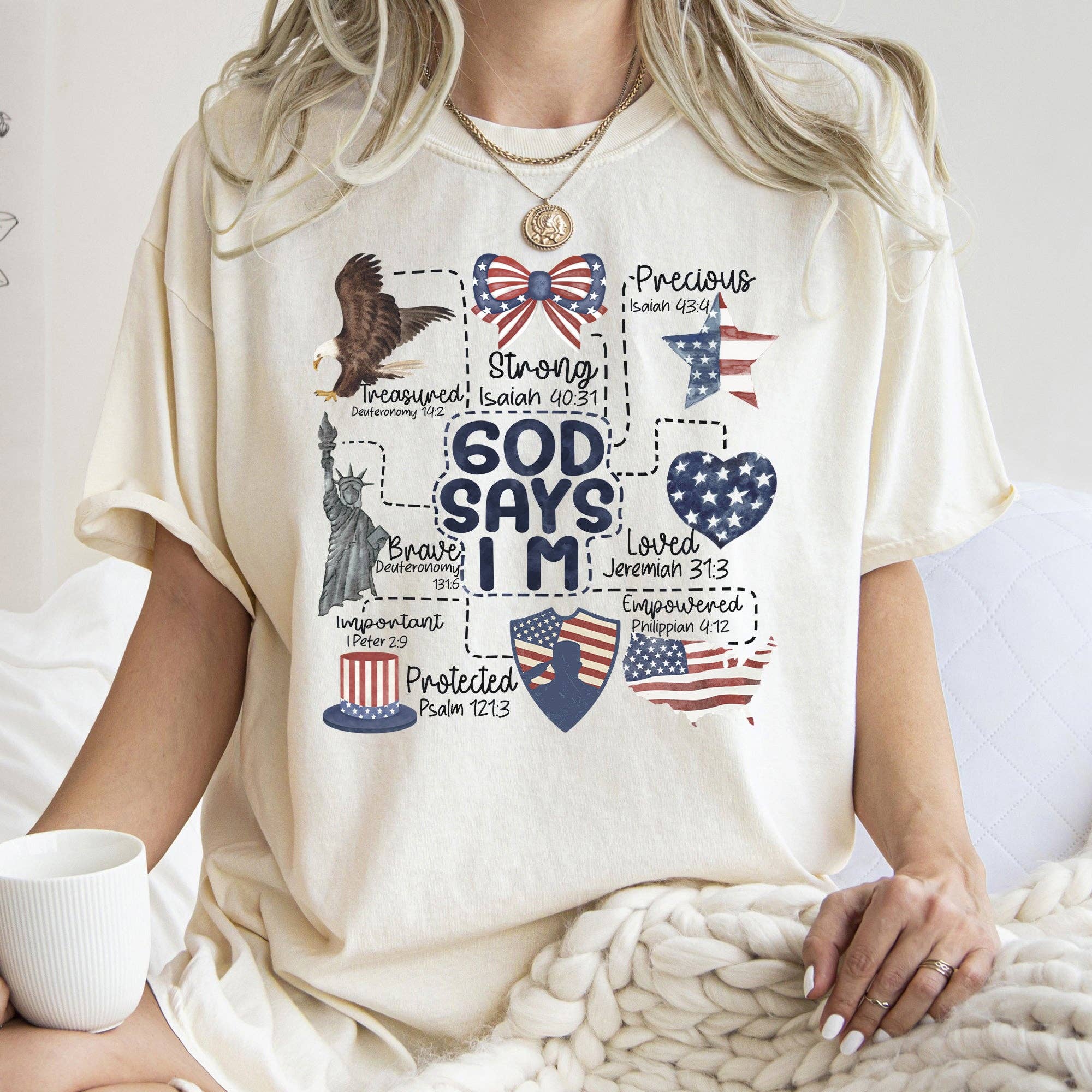 God Says I Am, Patriotic, Protected, Strong, - Adult & Kids T-Shirts, Sweatshirts & Hoodies apparel design preview 1