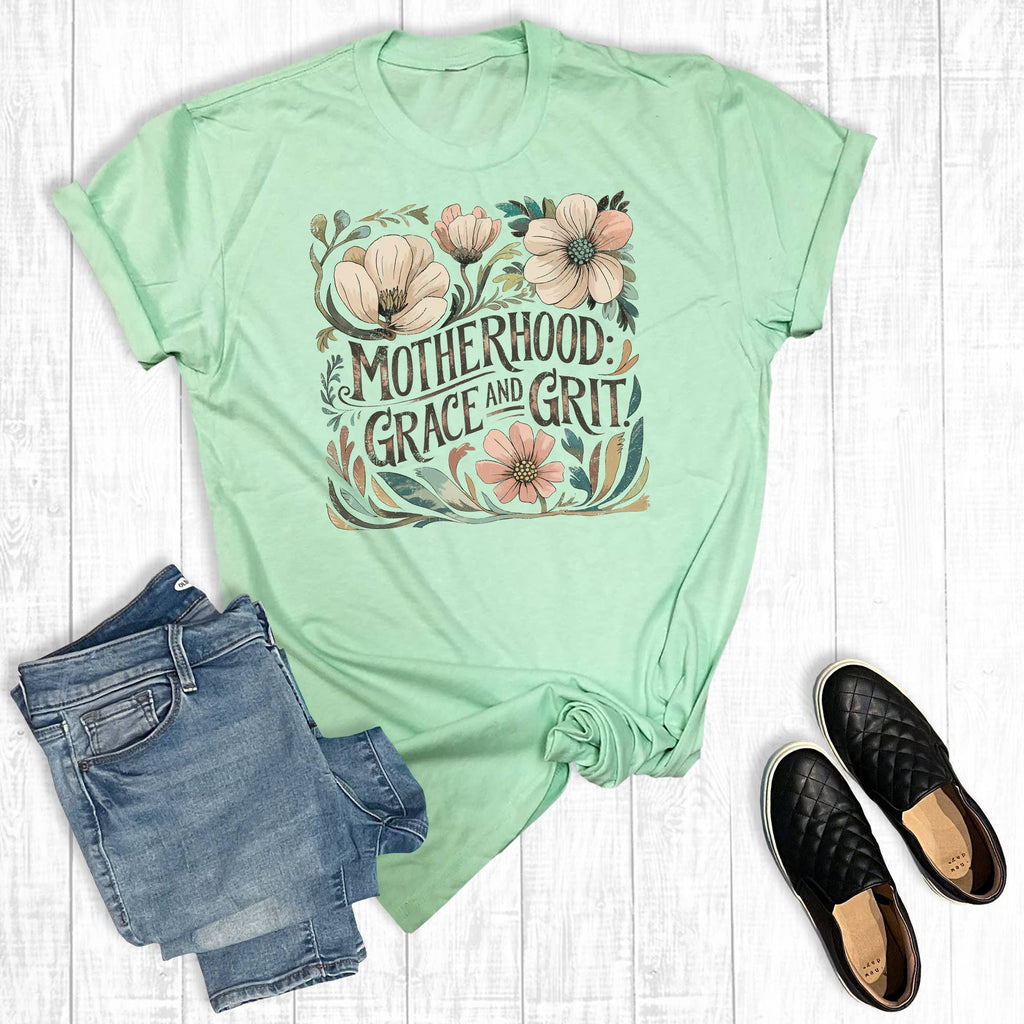 Retro Floral Motherhood Grace and Grit Graphic - Adult & Kids T-Shirts, Sweatshirts & Hoodies apparel design preview 1