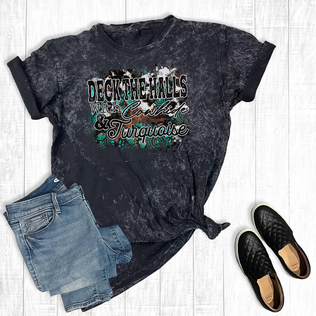 Christmas Deck the Halls with Turquoise and Cowhide - Adult & Kids T-Shirts, Sweatshirts & Hoodies apparel design preview 1