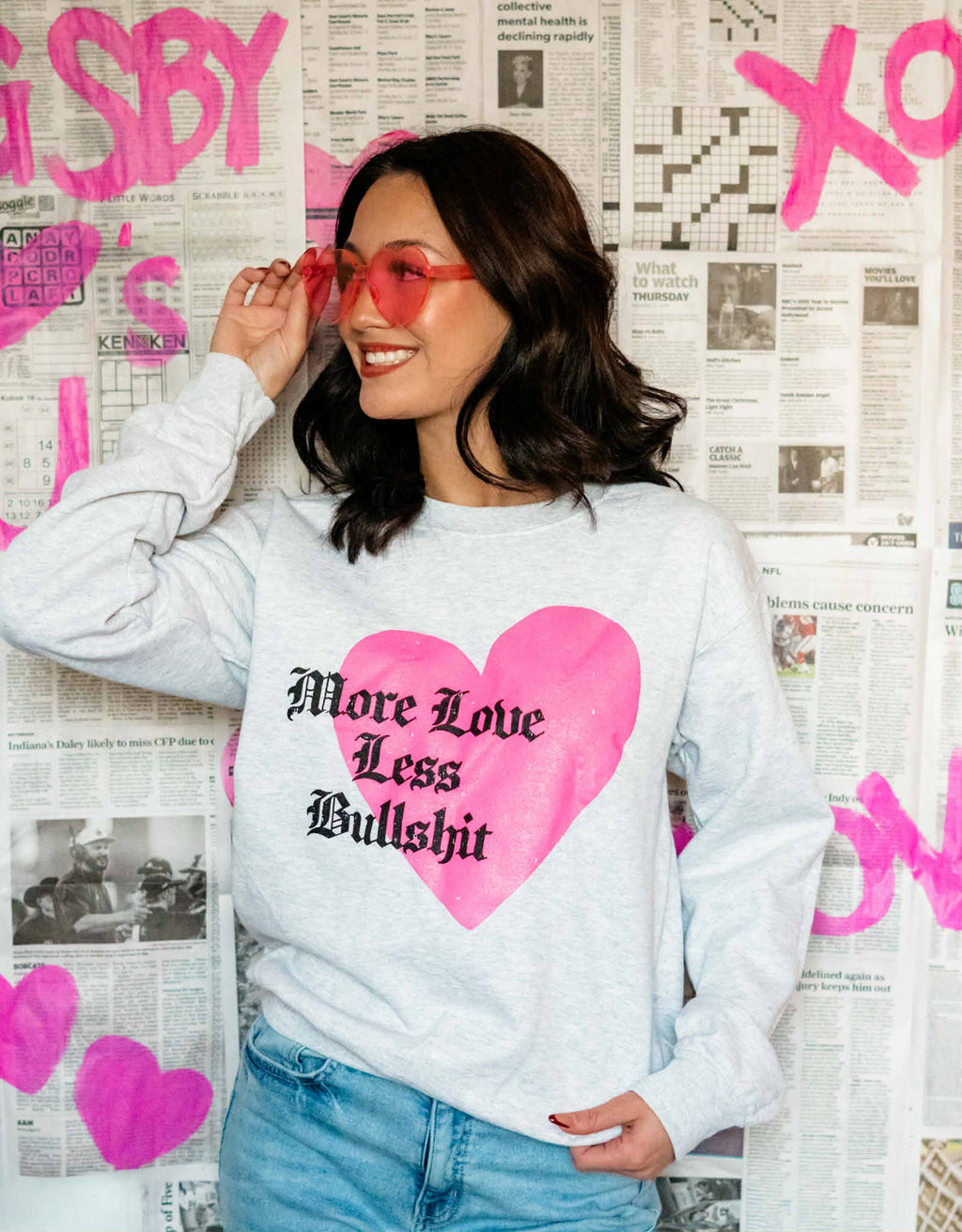 More Love Less Bullshit Crewneck Valentine's Day - Adult & Kids T-Shirts, Sweatshirts & Hoodies apparel design preview 1